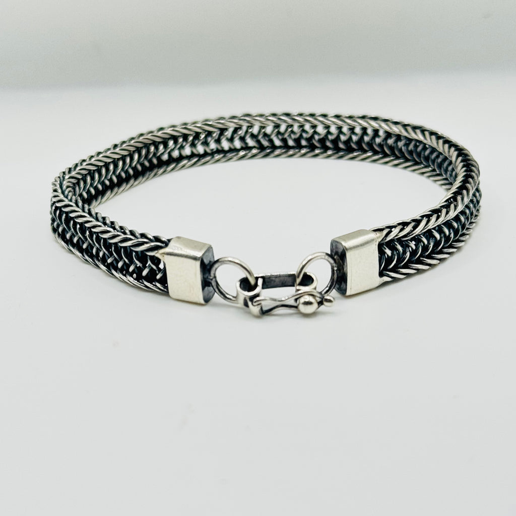 Wide Woven Sterling Silver 950 Bracelet