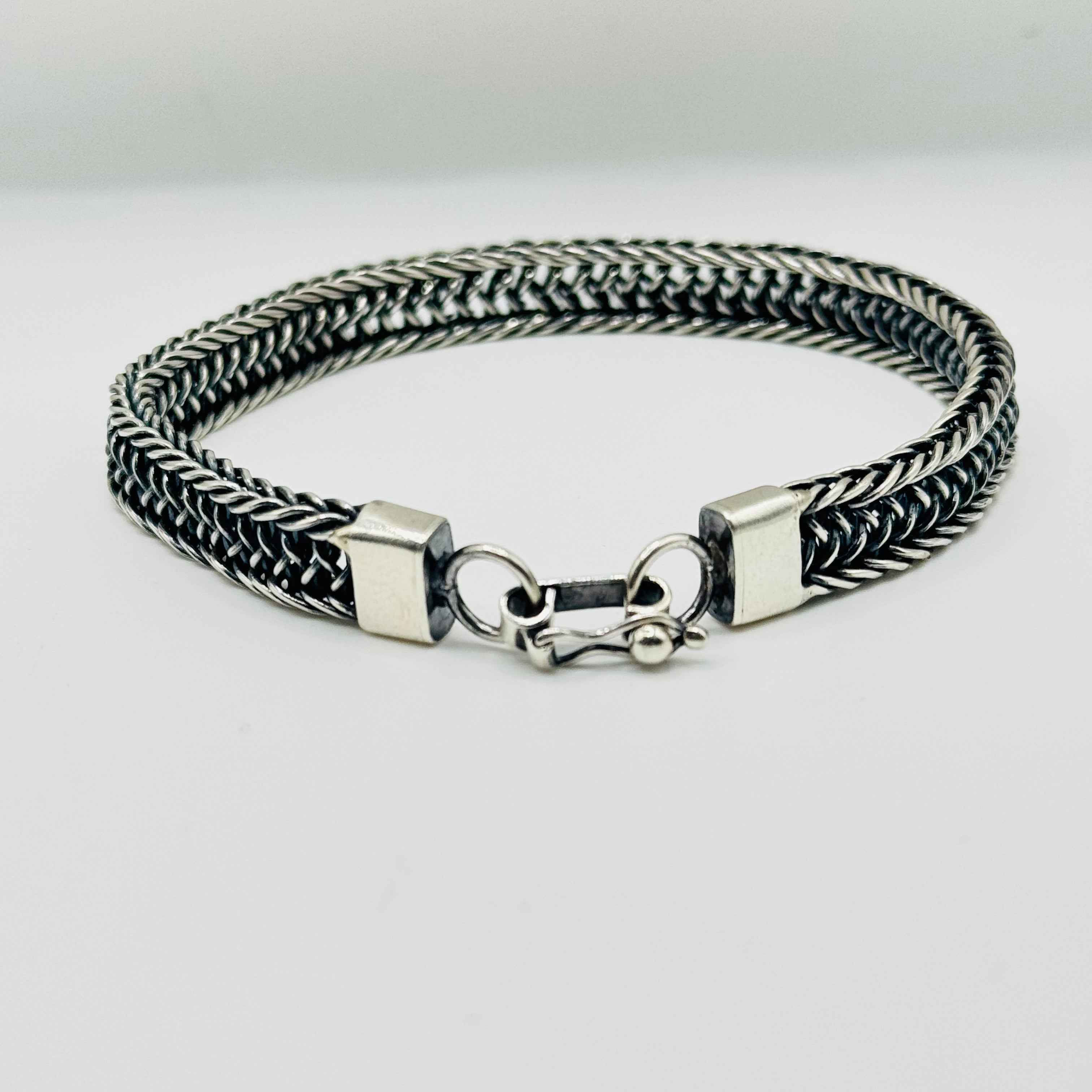 Wide Woven Sterling Silver 950 Bracelet