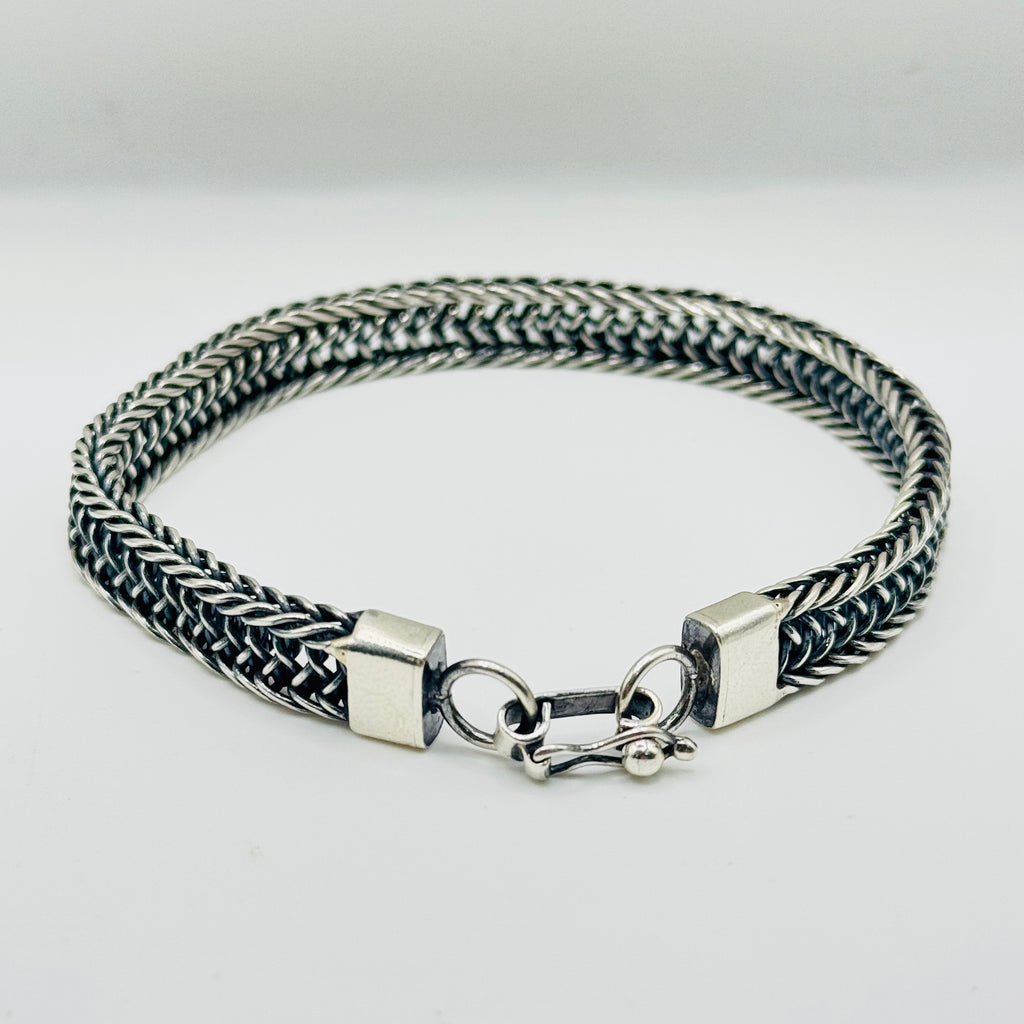 Wide Woven Sterling Silver 950 Bracelet