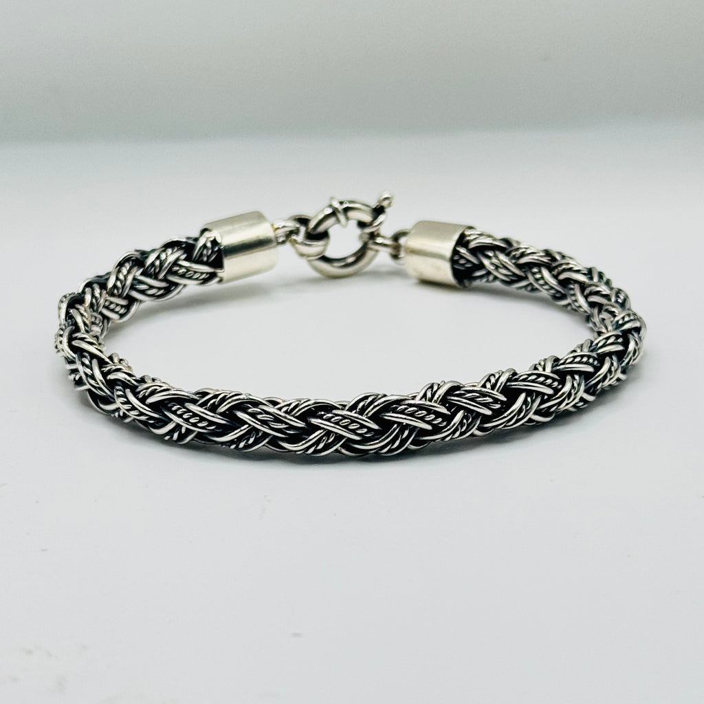 Men's Double Weave Handmade Sterling Silver 950 Bracelet