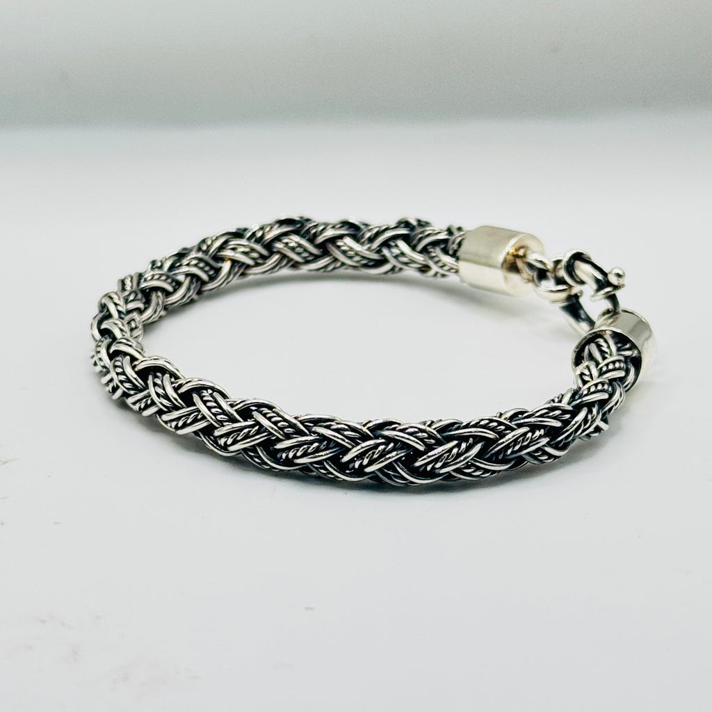 Men's Double Weave Handmade Sterling Silver 950 Bracelet