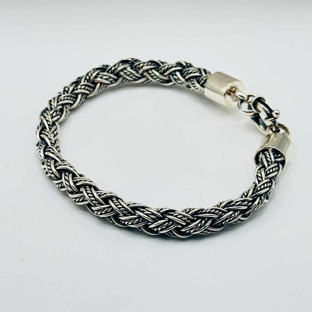 Men's Double Weave Handmade Sterling Silver 950 Bracelet