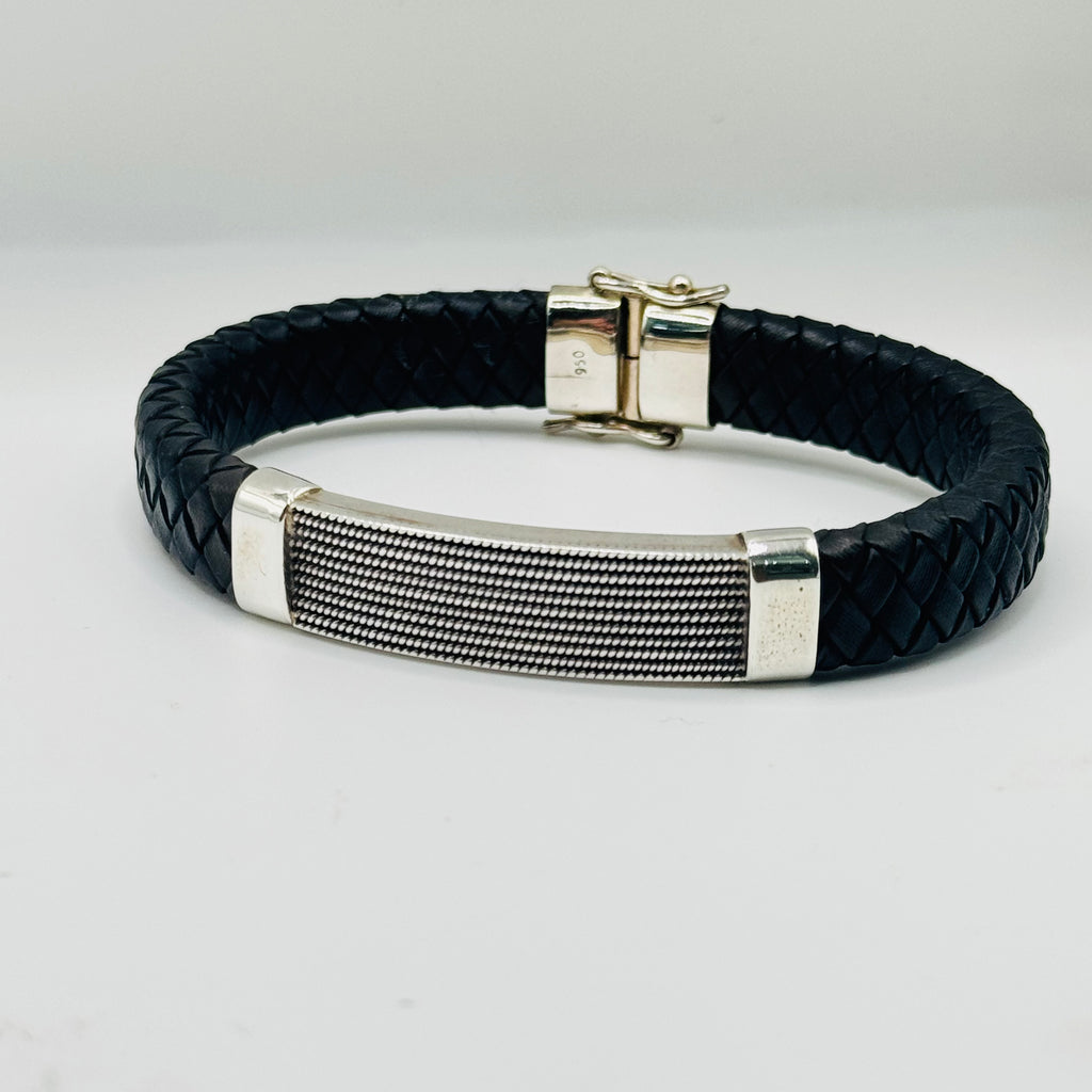 Braided Leather & Sterling Silver 950 Bracelet