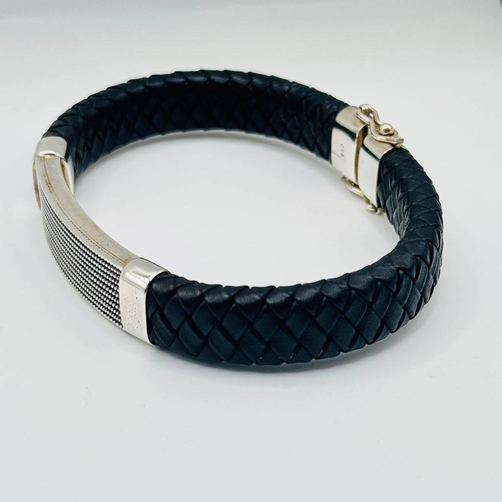 Braided Leather & Sterling Silver 950 Bracelet