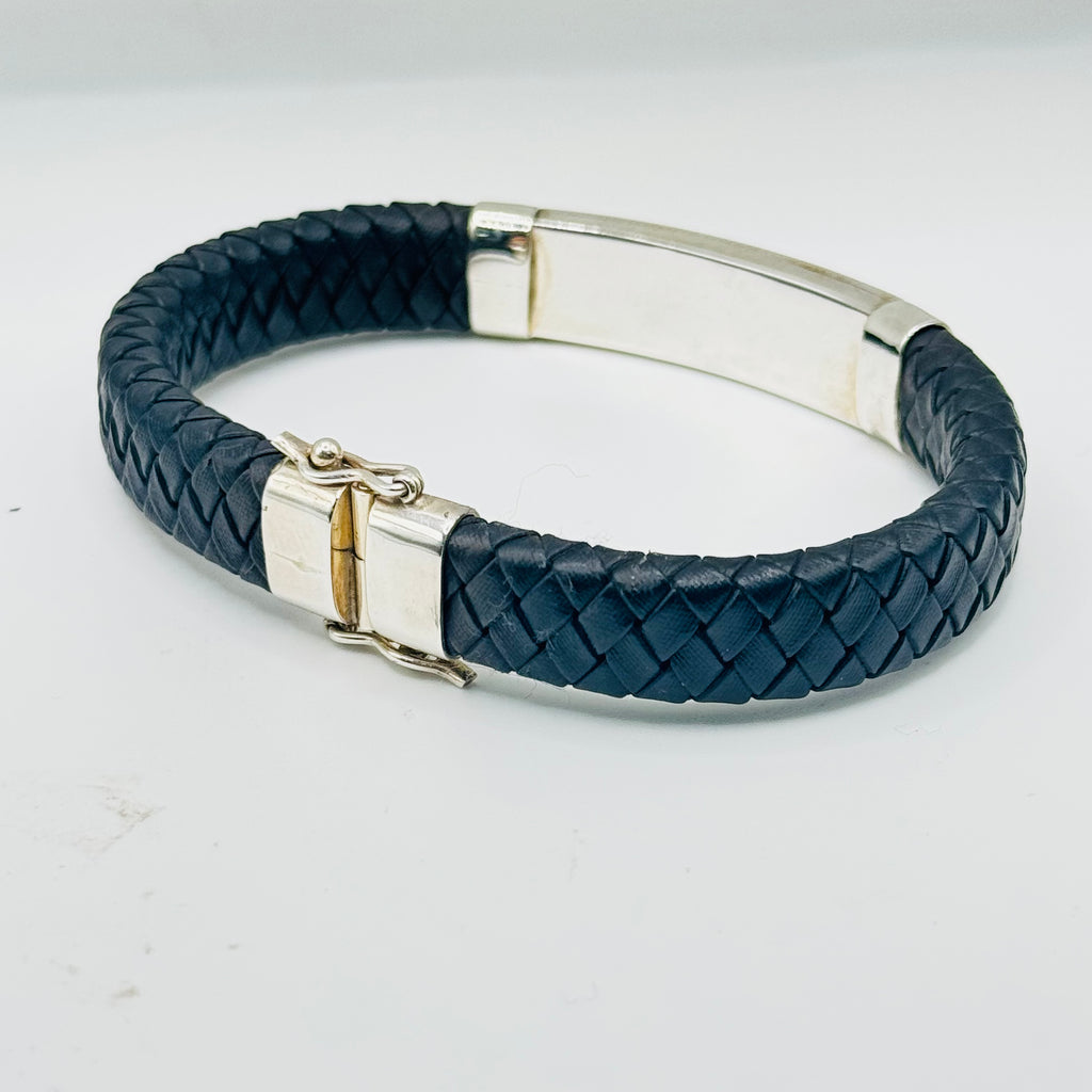 Braided Leather & Sterling Silver 950 Bracelet