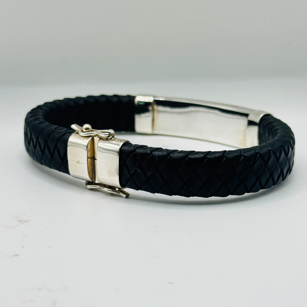 Braided Leather & Sterling Silver 950 Bracelet