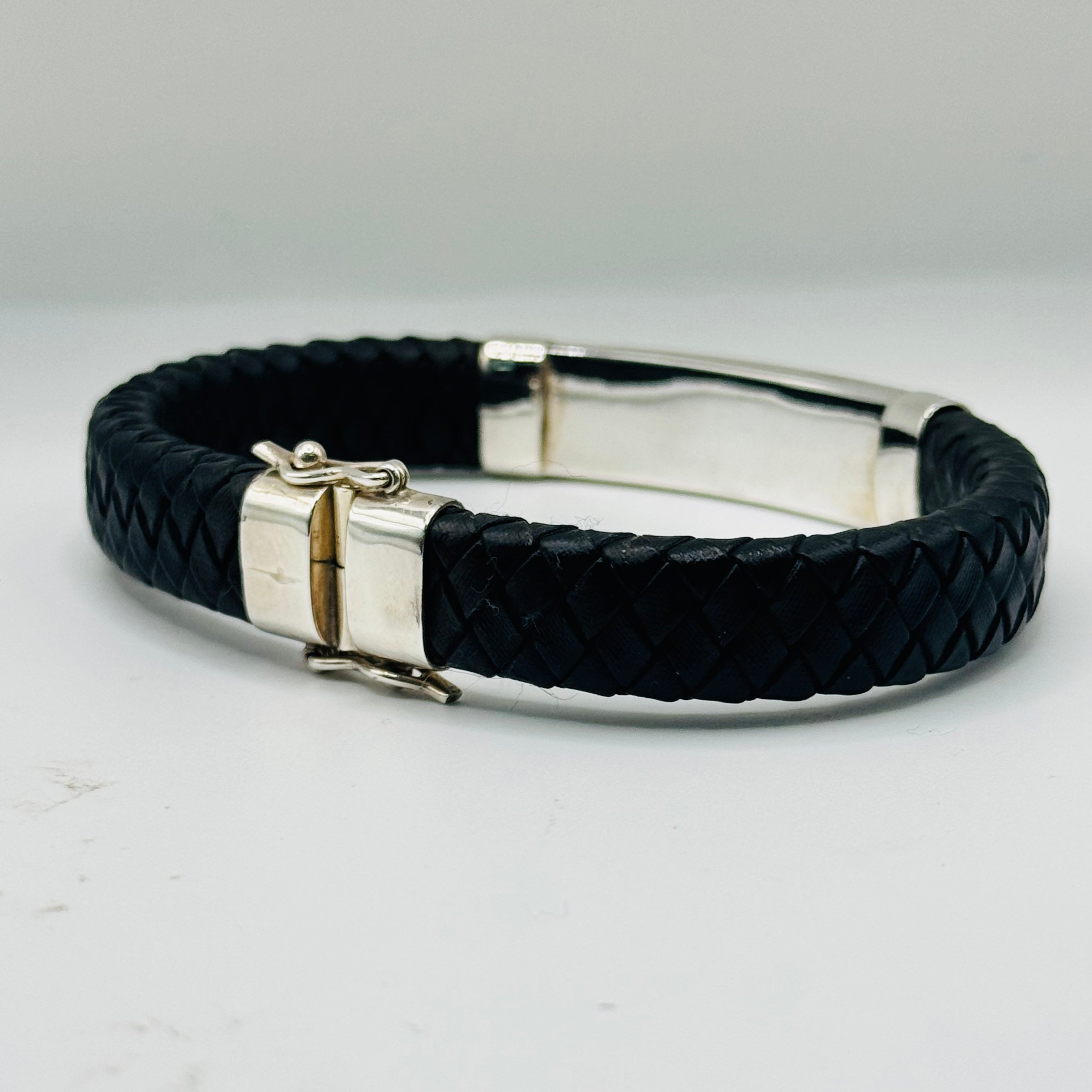 Braided Leather & Sterling Silver 950 Bracelet
