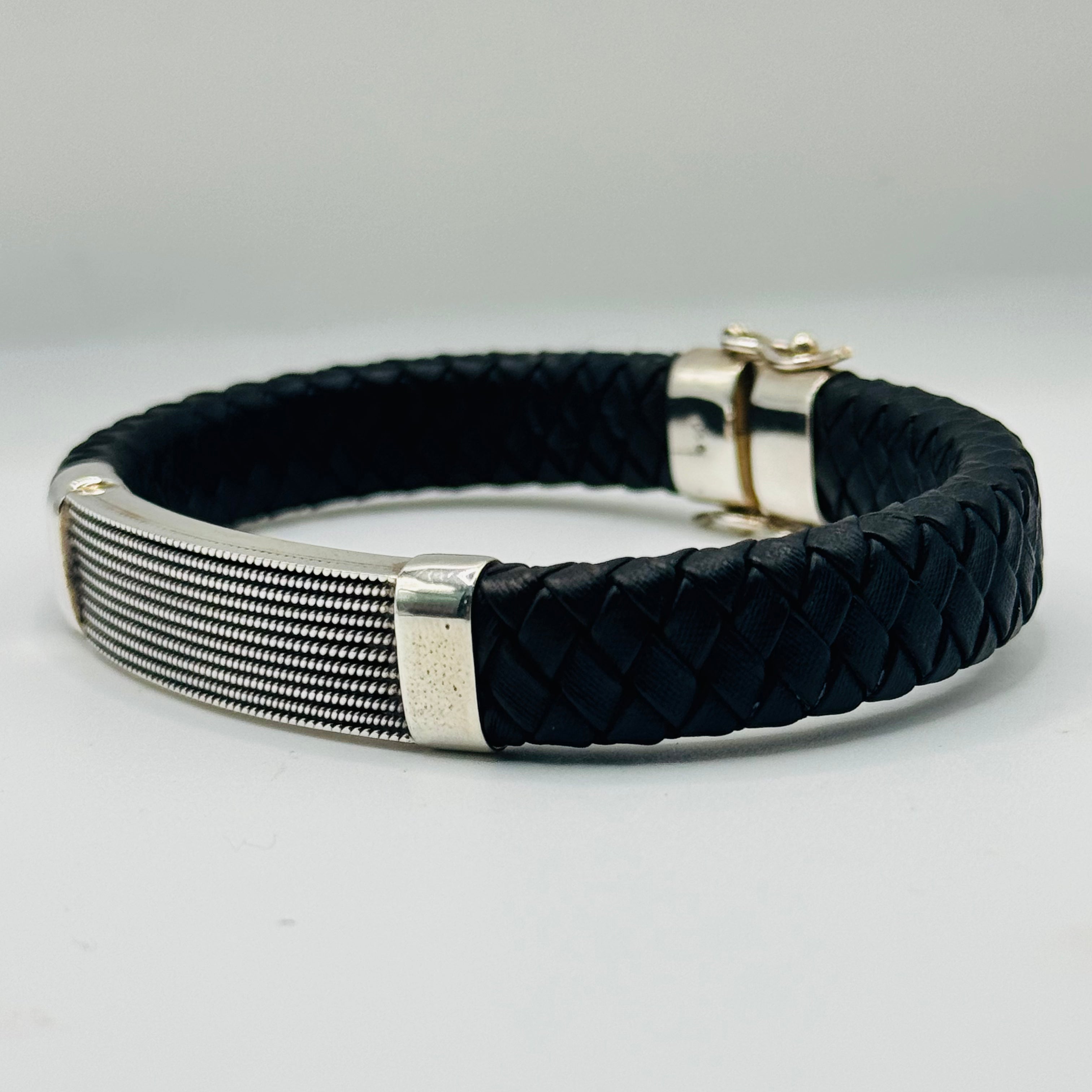 Braided Leather & Sterling Silver 950 Bracelet