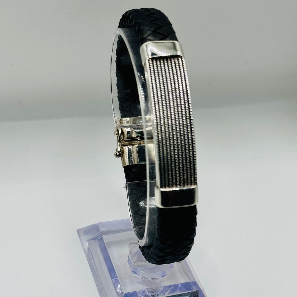 Braided Leather & Sterling Silver 950 Bracelet