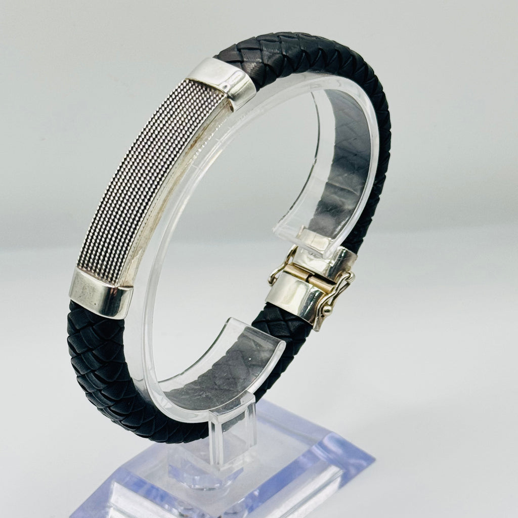 Braided Leather & Sterling Silver 950 Bracelet