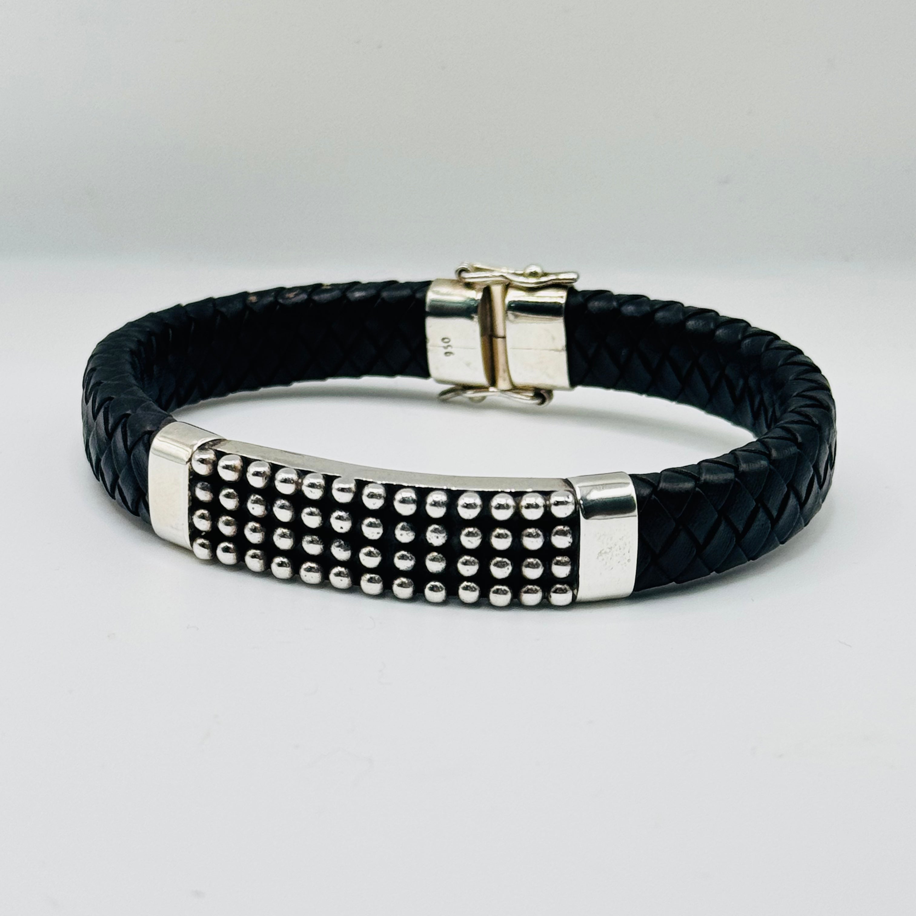 Men's Braided Leather & Sterling Silver 950 Bracelet with Bold Details