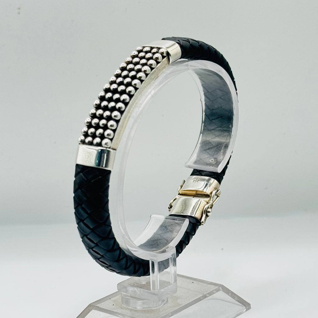 Pulsera para hombre de cuero trenzado y plata de ley 950 con detalles atrevidos