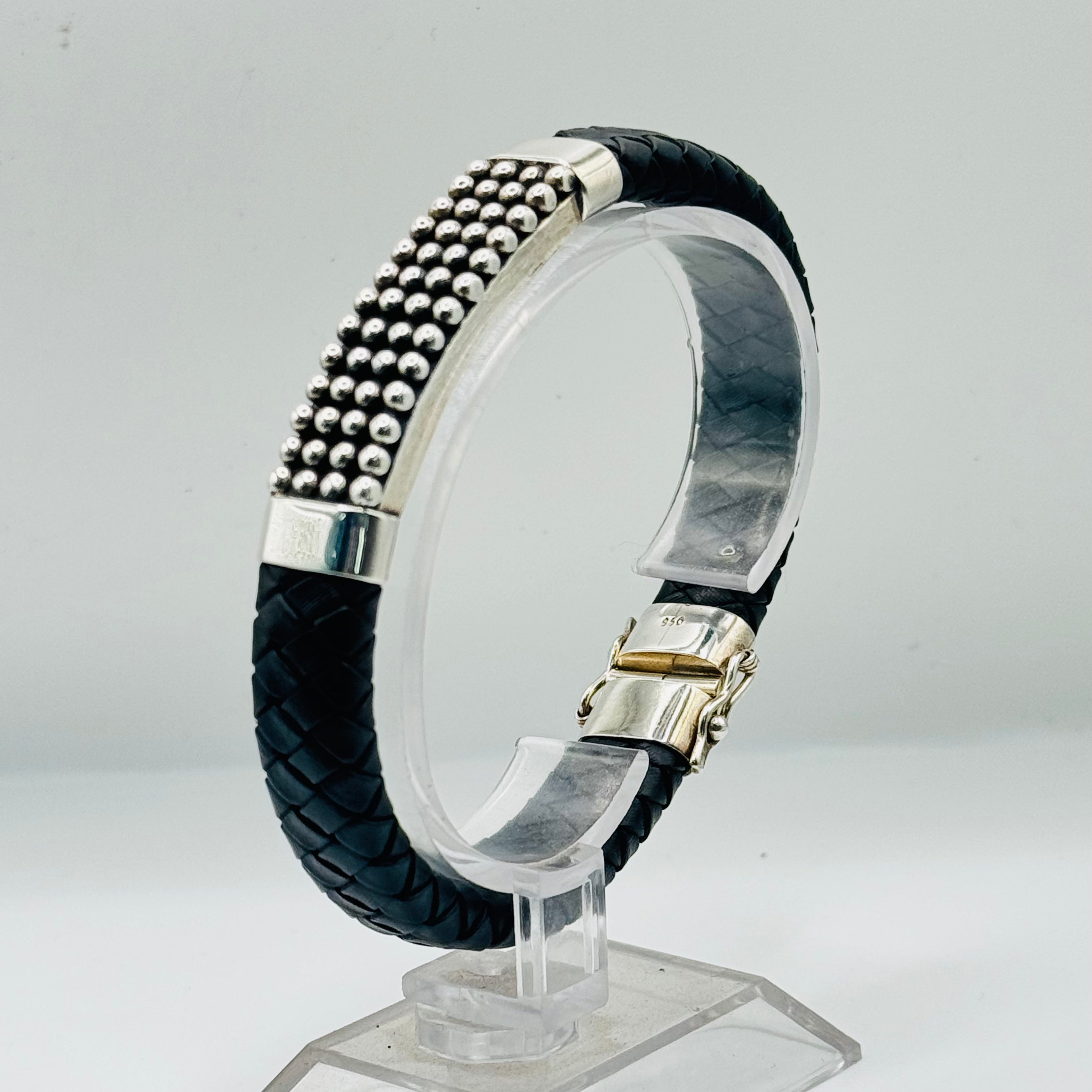 Men's Braided Leather & Sterling Silver 950 Bracelet with Bold Details