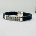 Men's Braided Leather & Sterling Silver 950 Bracelet with Wave Detail