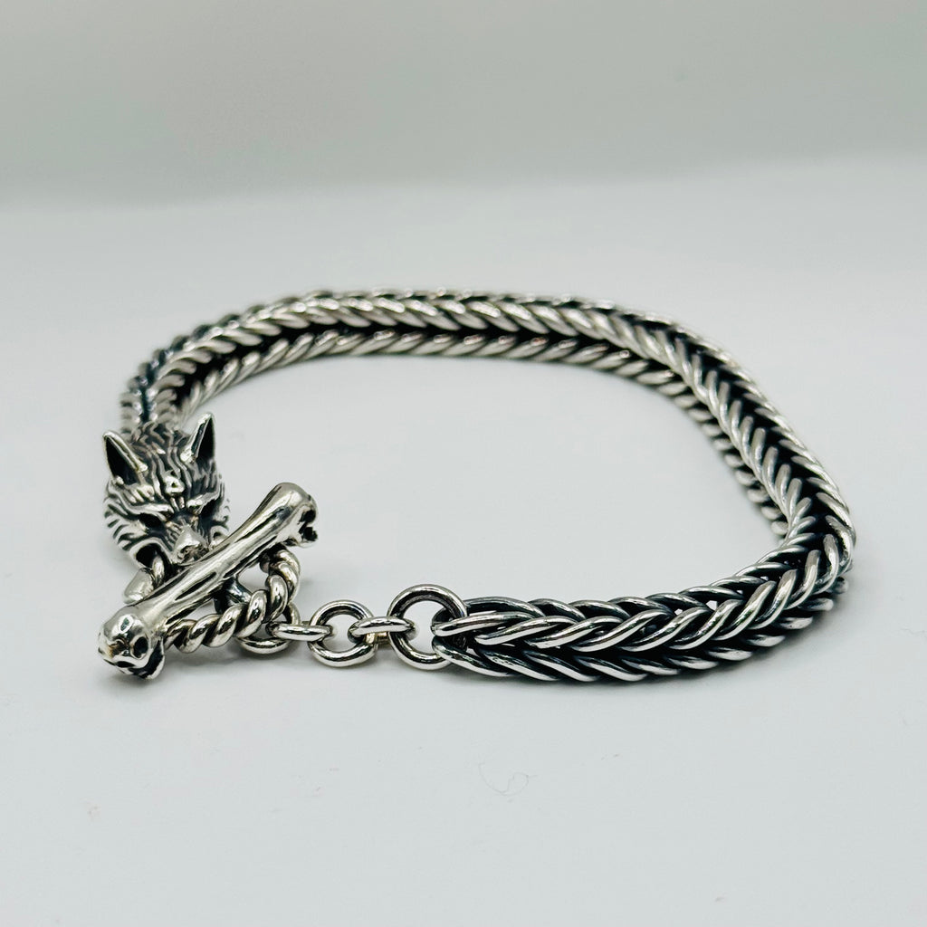 Brazalete de lobo para hombre en plata de ley 950