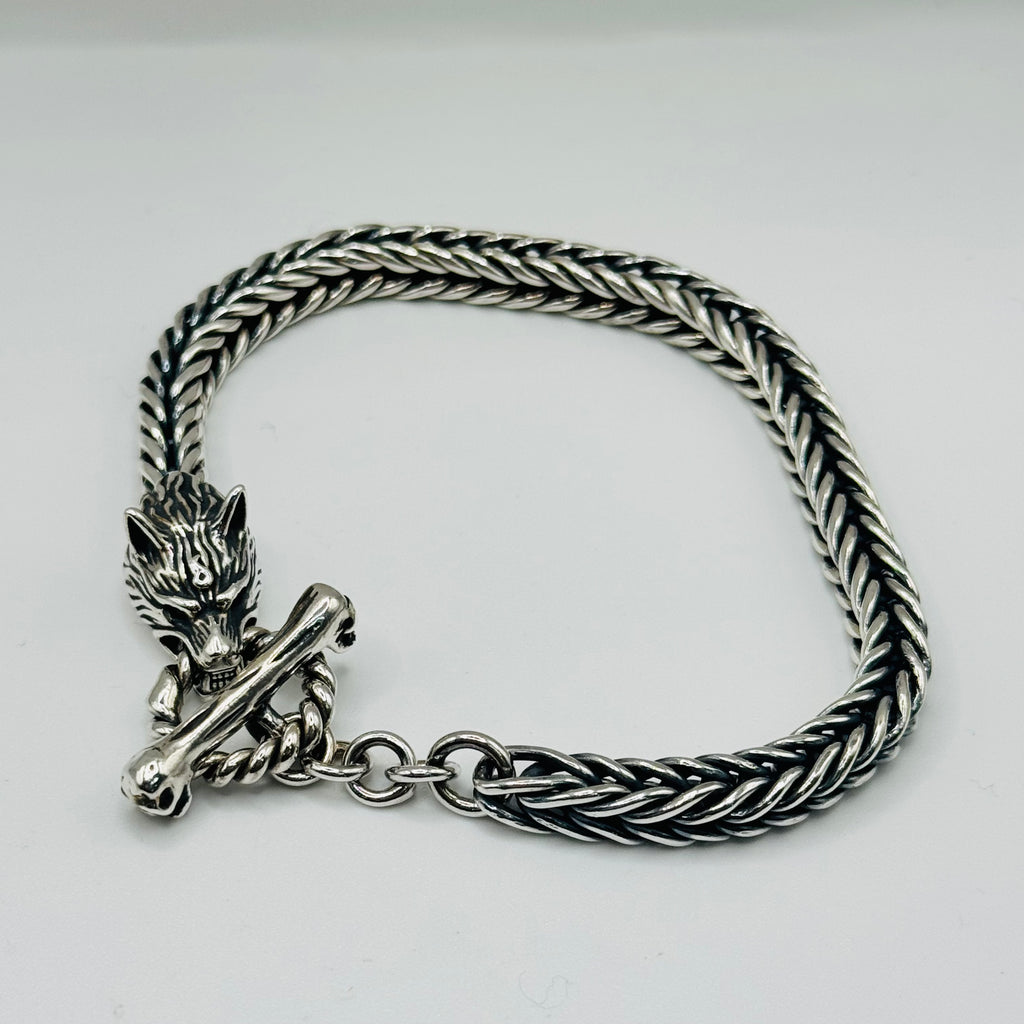Brazalete de lobo para hombre en plata de ley 950