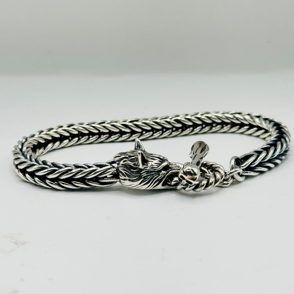 Brazalete de lobo para hombre en plata de ley 950