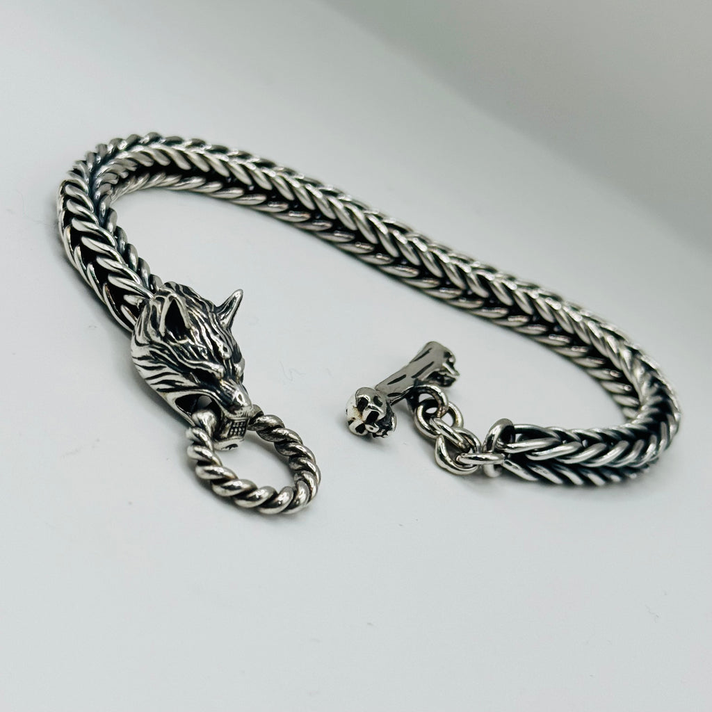 Brazalete de lobo para hombre en plata de ley 950
