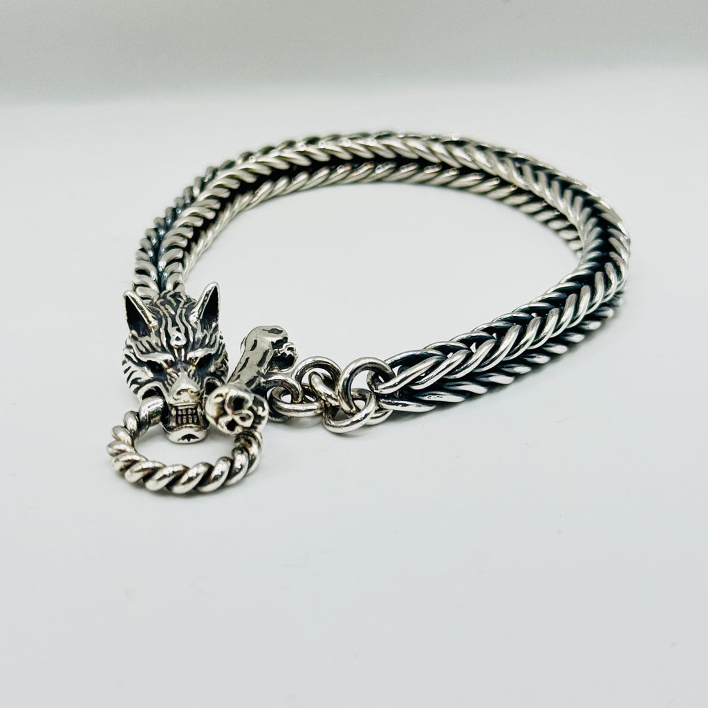 Brazalete de lobo para hombre en plata de ley 950
