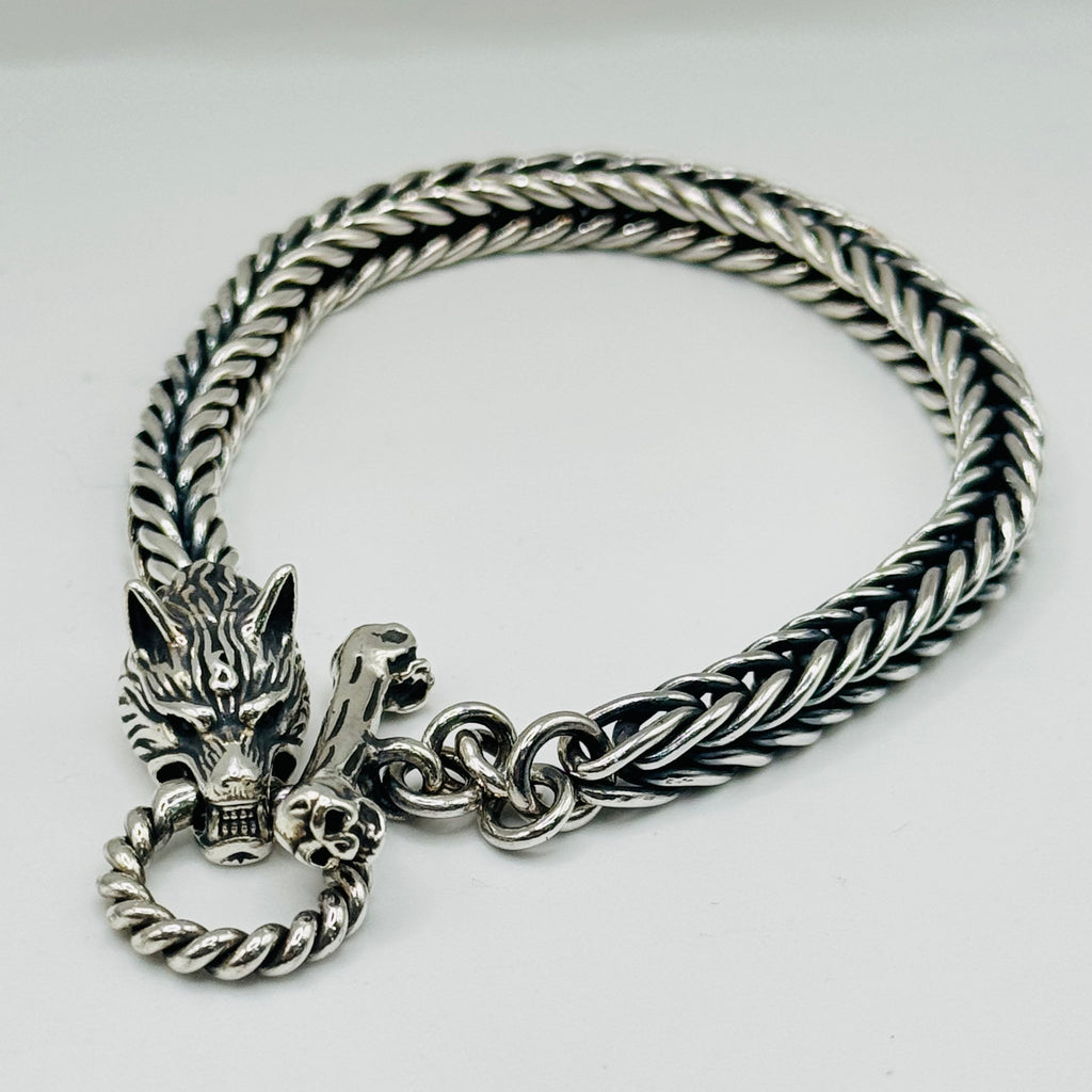 Brazalete de lobo para hombre en plata de ley 950