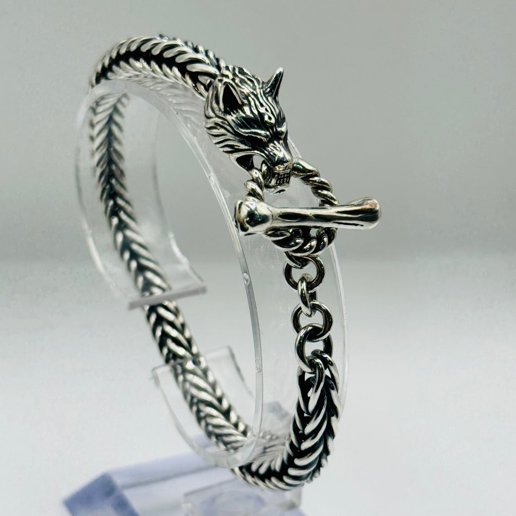 Brazalete de lobo para hombre en plata de ley 950