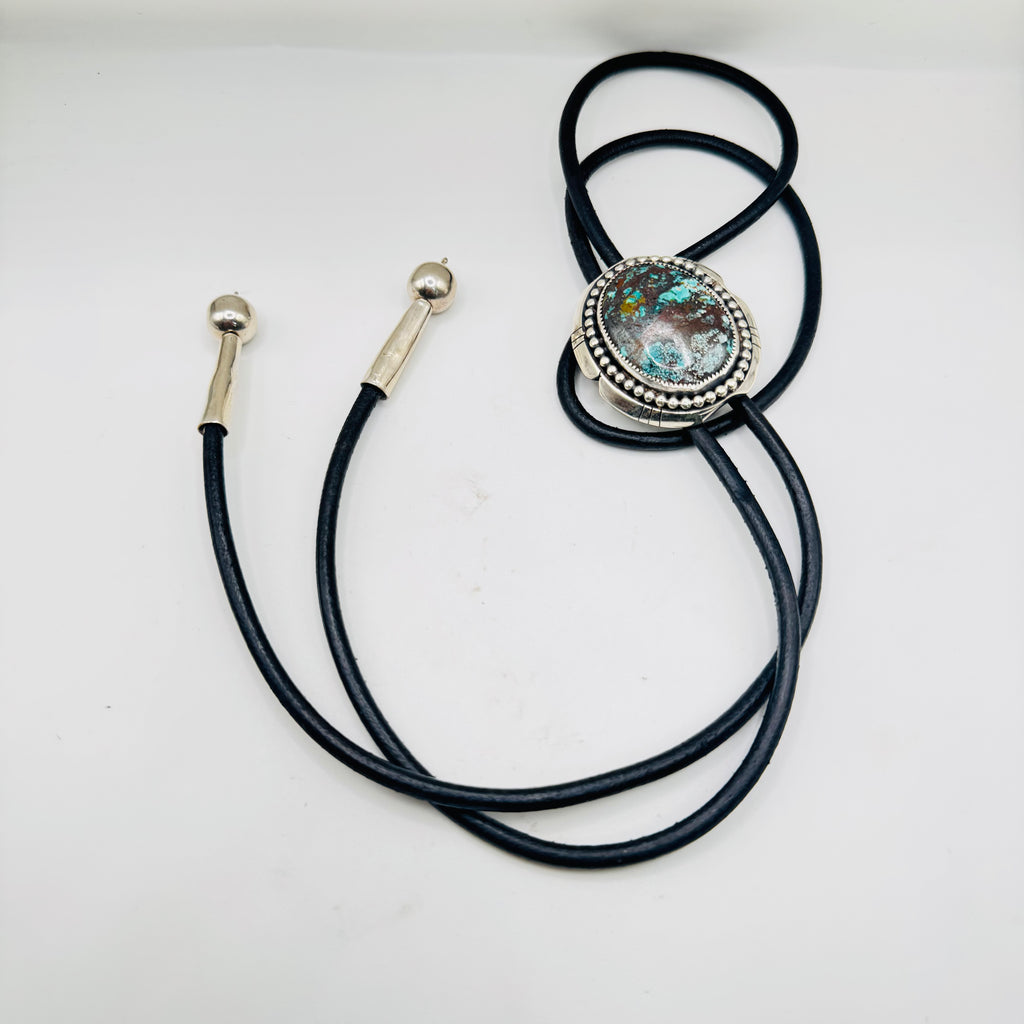 Bolo Tie with Arizona Turquoise, Sterling Silver 950 & Leather — Native American Style