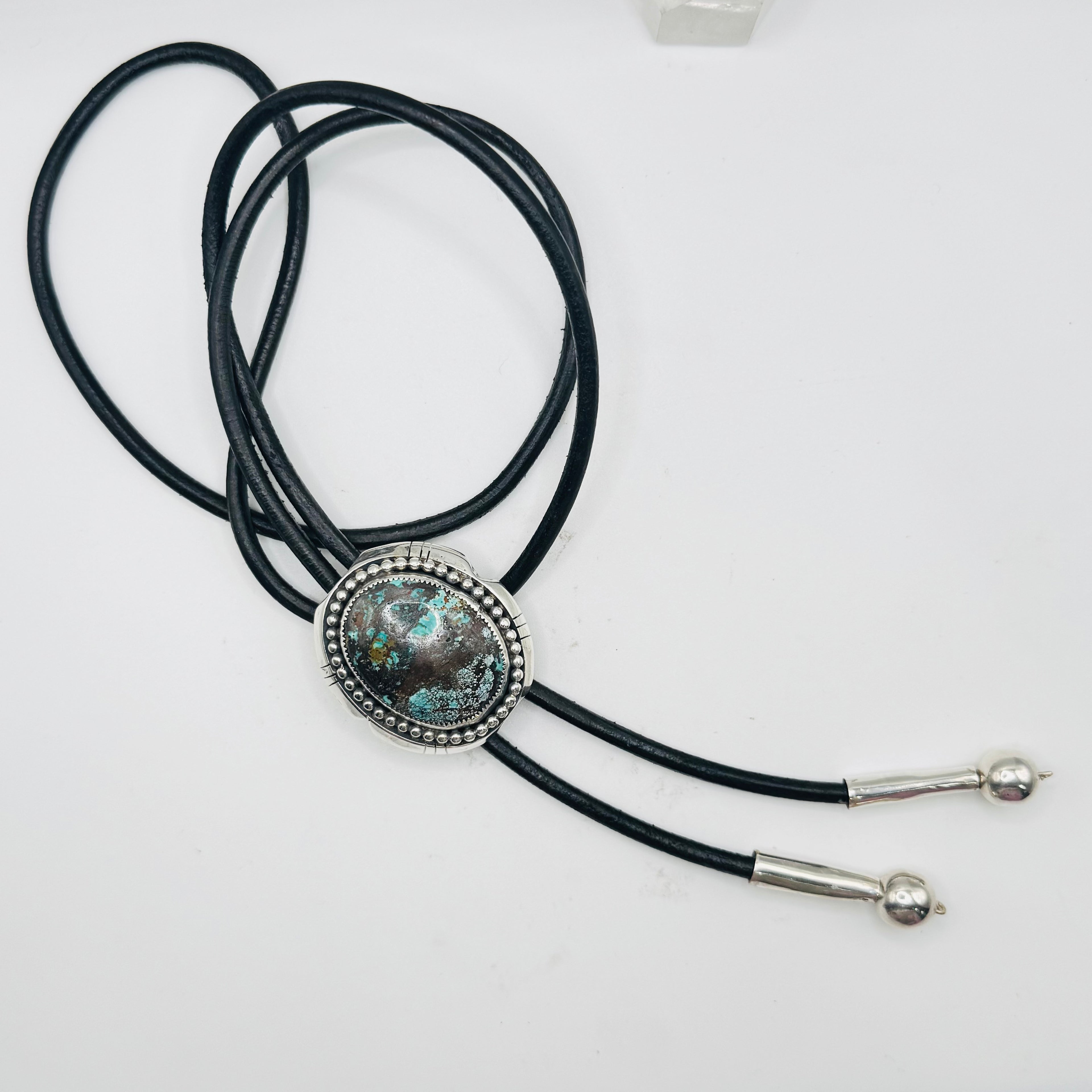 Bolo Tie with Arizona Turquoise, Sterling Silver 950 & Leather — Native American Style