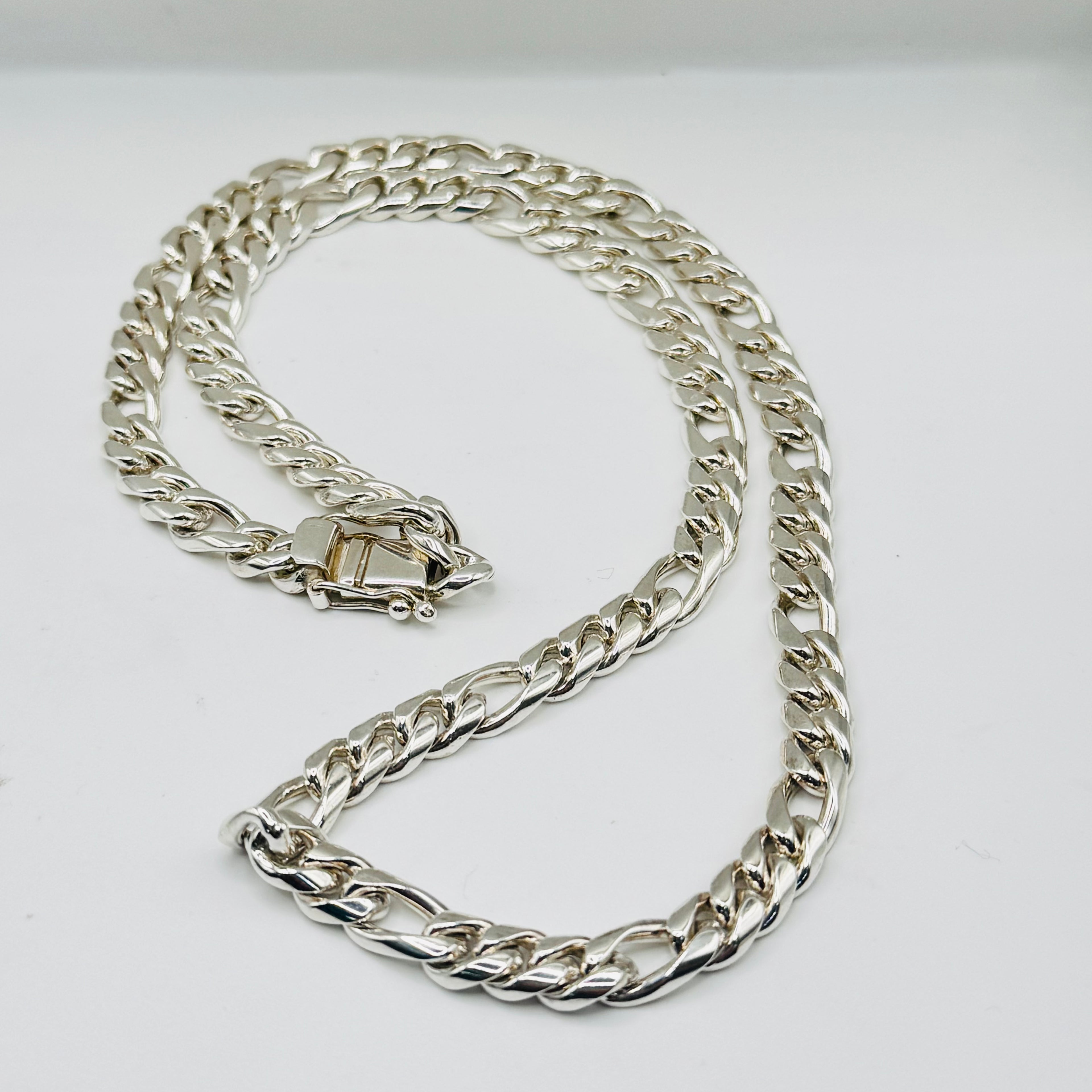 Handcrafted Sterling Silver 950 Figaro Chain Necklace