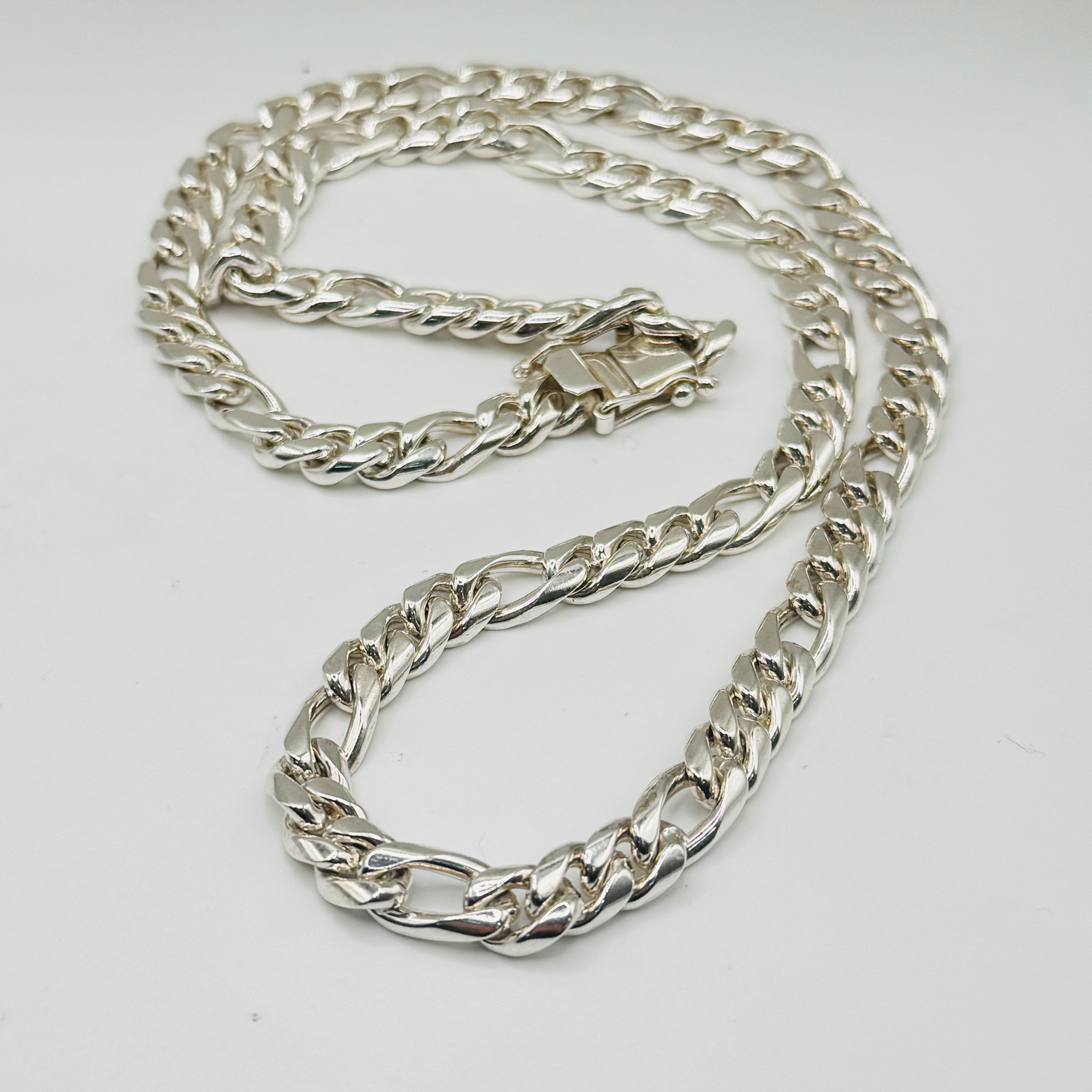 Handcrafted Sterling Silver 950 Figaro Chain Necklace