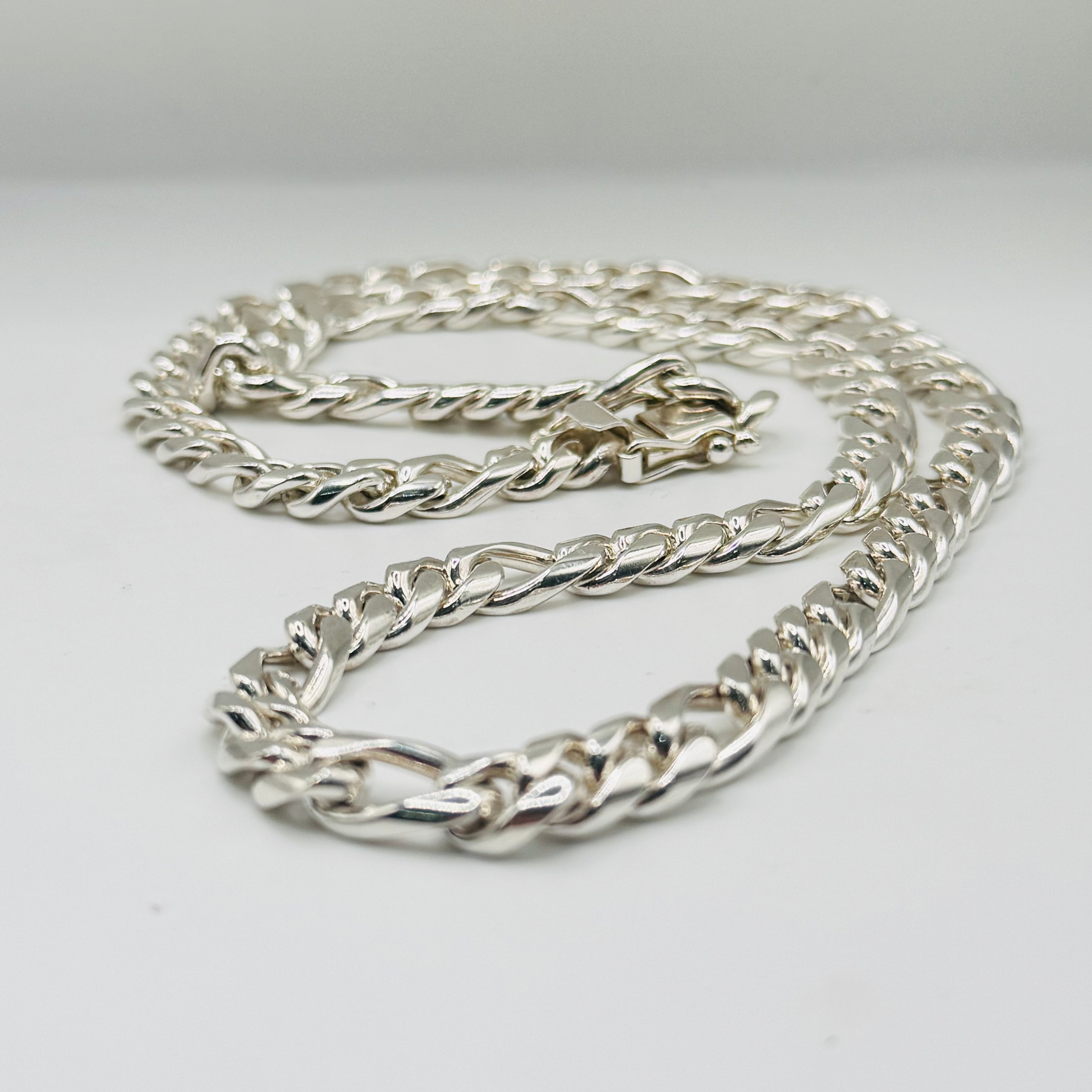 Handcrafted Sterling Silver 950 Figaro Chain Necklace