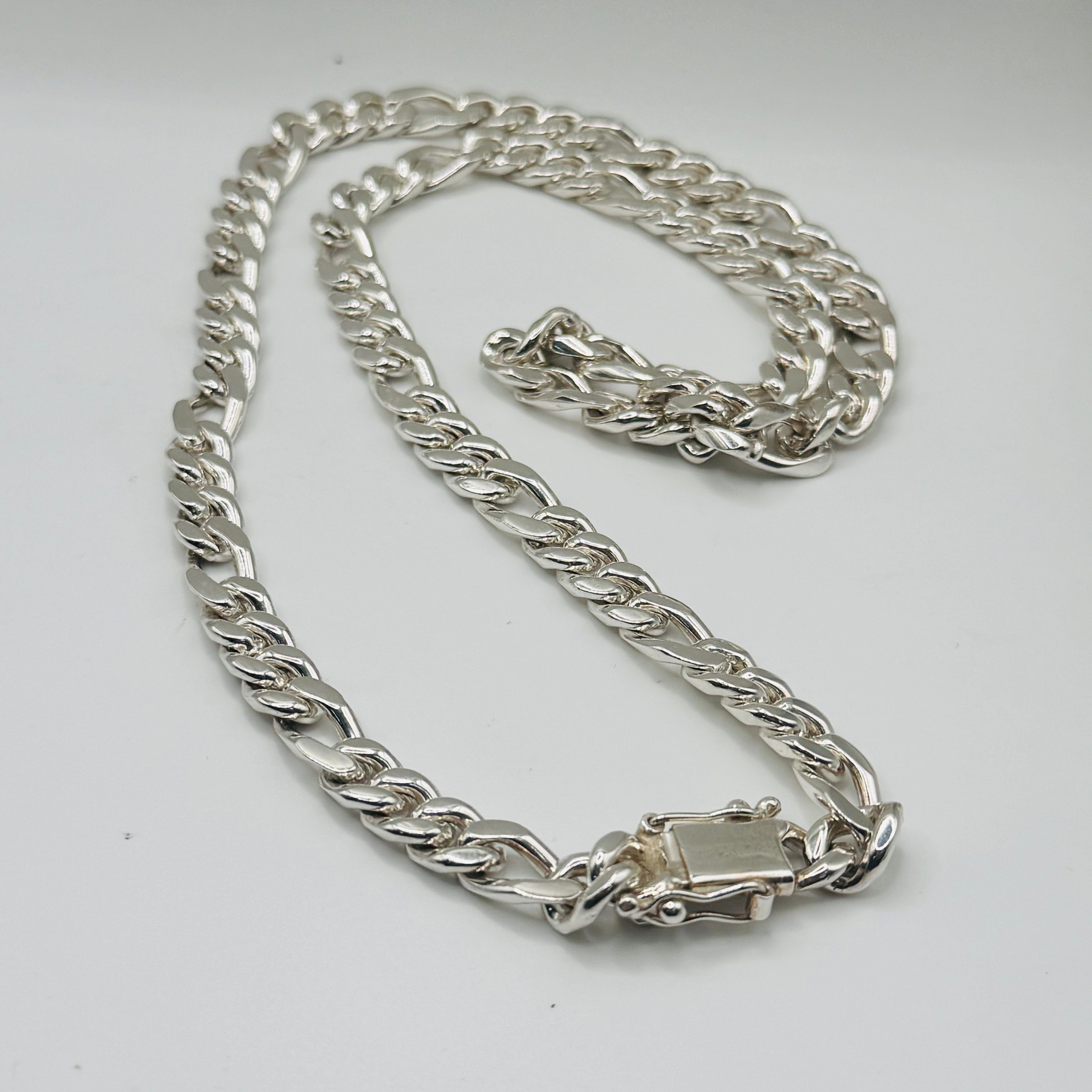 Handcrafted Sterling Silver 950 Figaro Chain Necklace