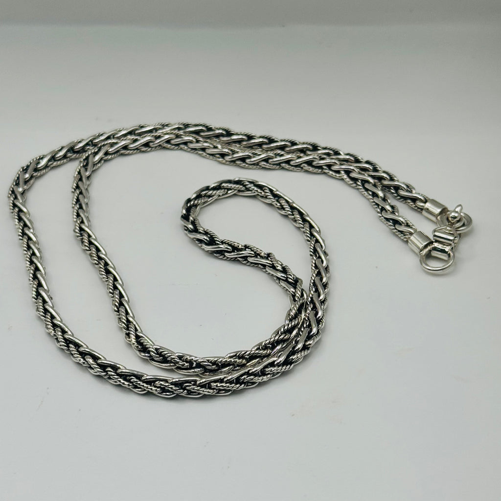Handcrafted Sterling Silver 950 Woven & Braided Chain Necklace