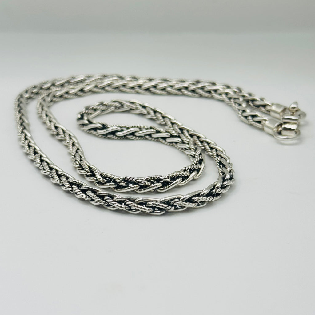 Handcrafted Sterling Silver 950 Woven & Braided Chain Necklace