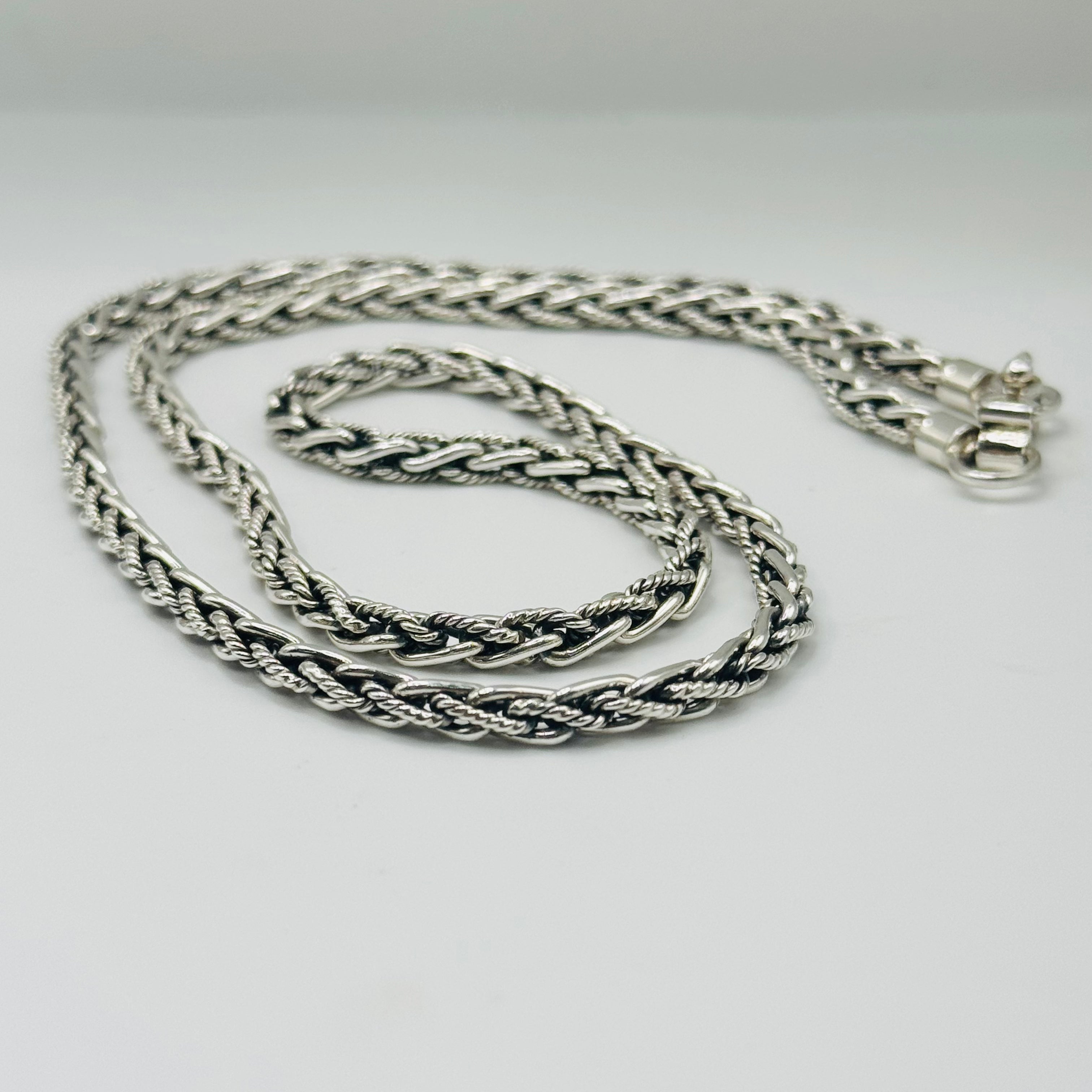 Handcrafted Sterling Silver 950 Woven & Braided Chain Necklace