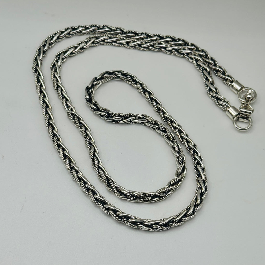 Handcrafted Sterling Silver 950 Woven & Braided Chain Necklace