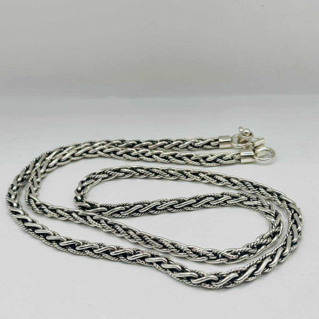 Handcrafted Sterling Silver 950 Woven & Braided Chain Necklace
