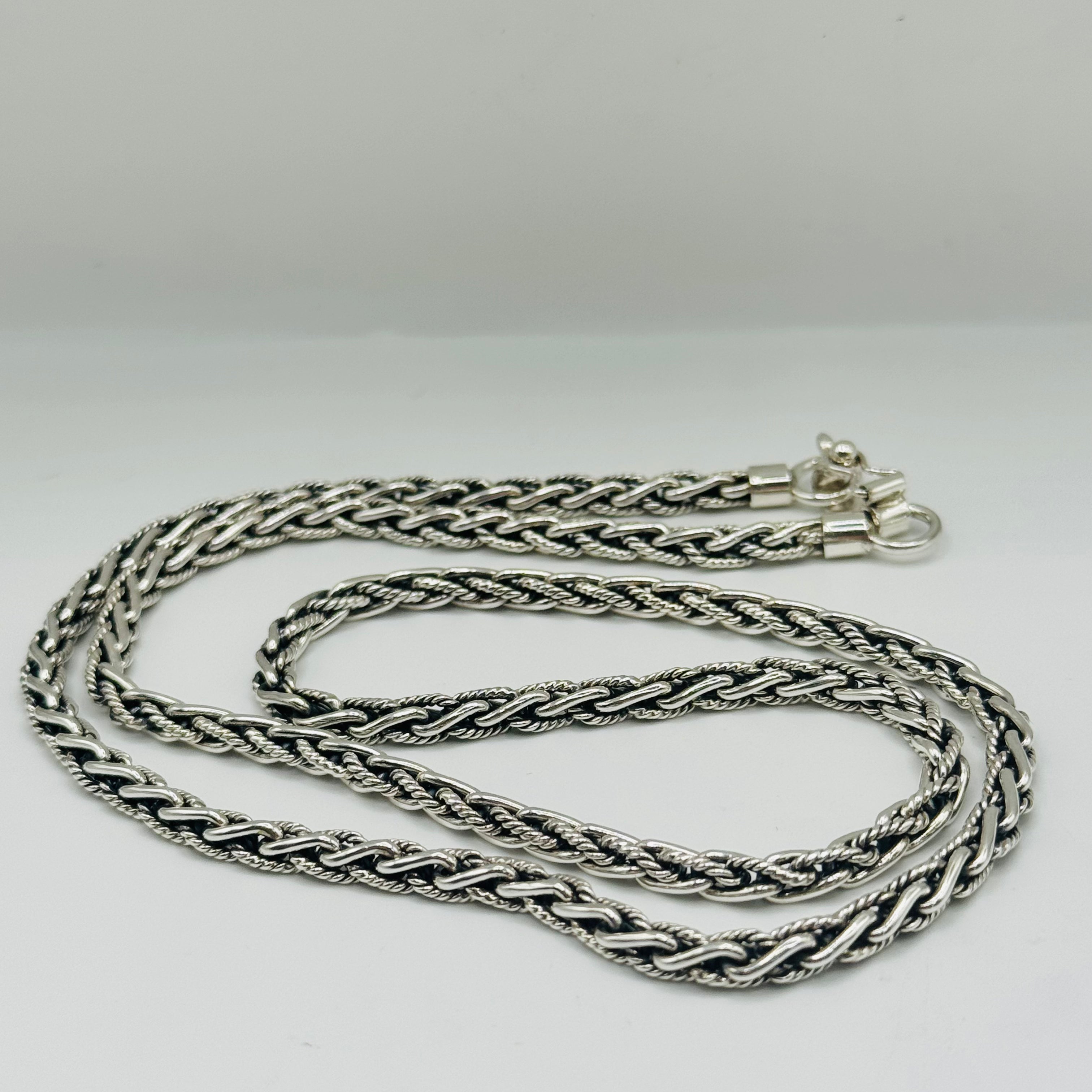 Handcrafted Sterling Silver 950 Woven & Braided Chain Necklace