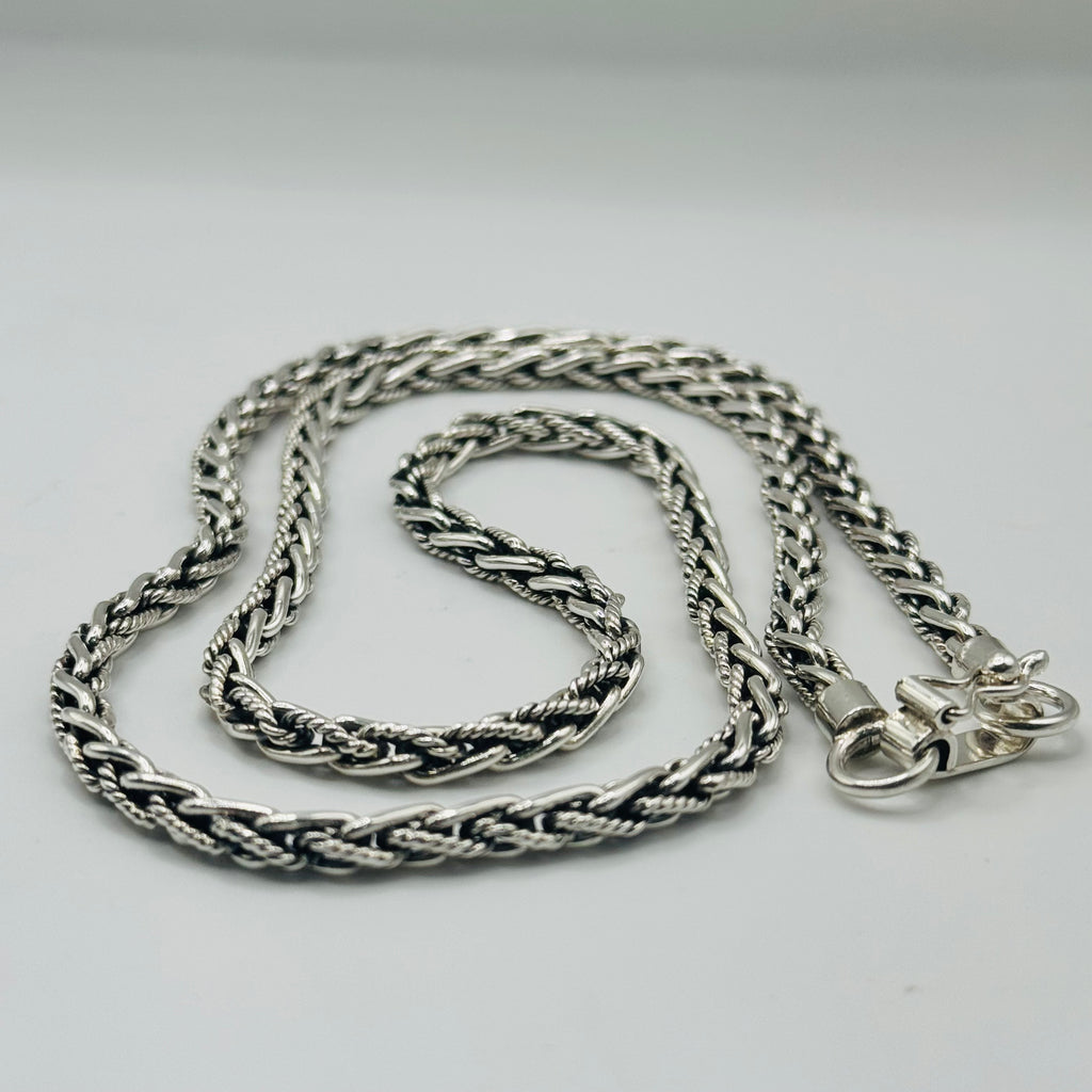 Handcrafted Sterling Silver 950 Woven & Braided Chain Necklace