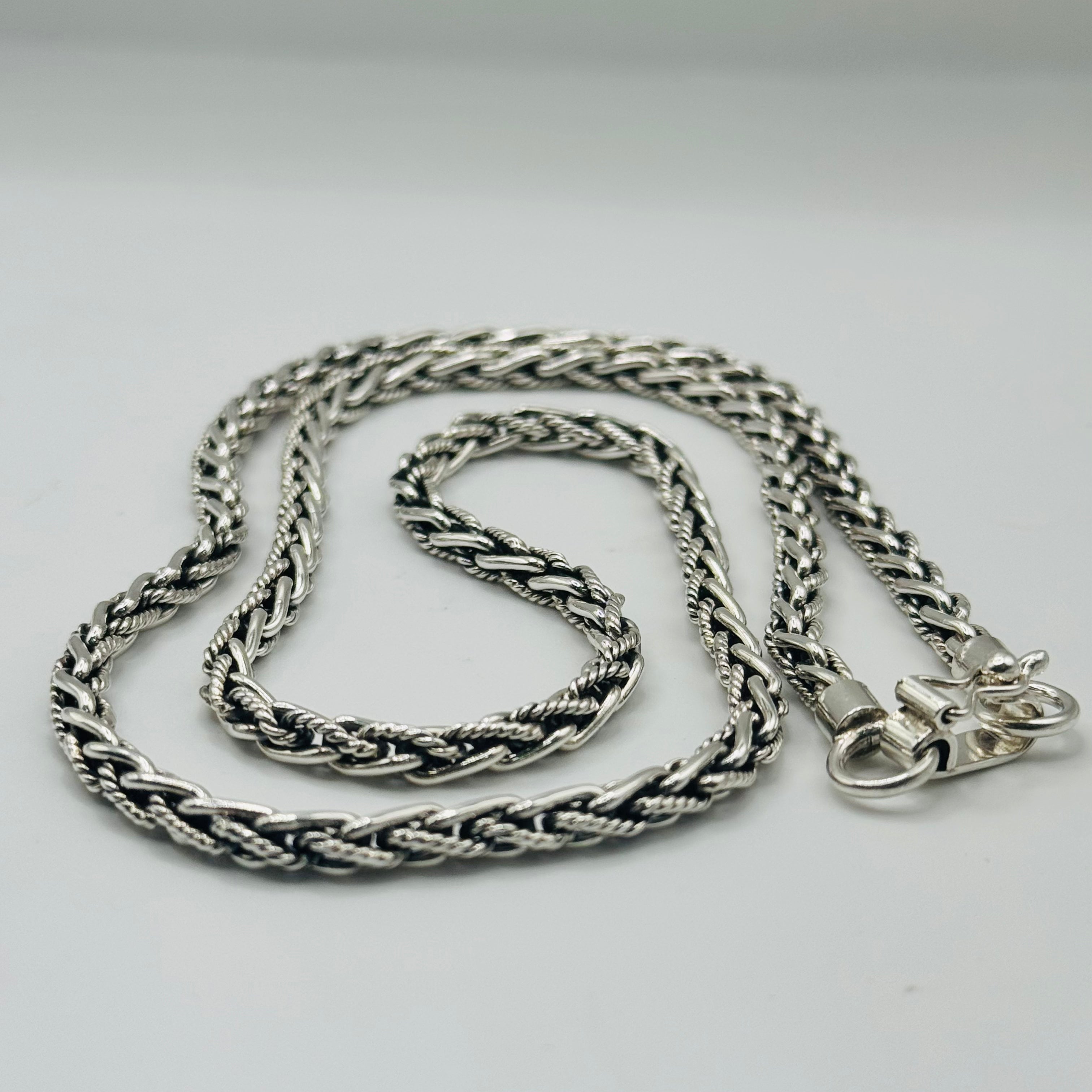 Handcrafted Sterling Silver 950 Woven & Braided Chain Necklace
