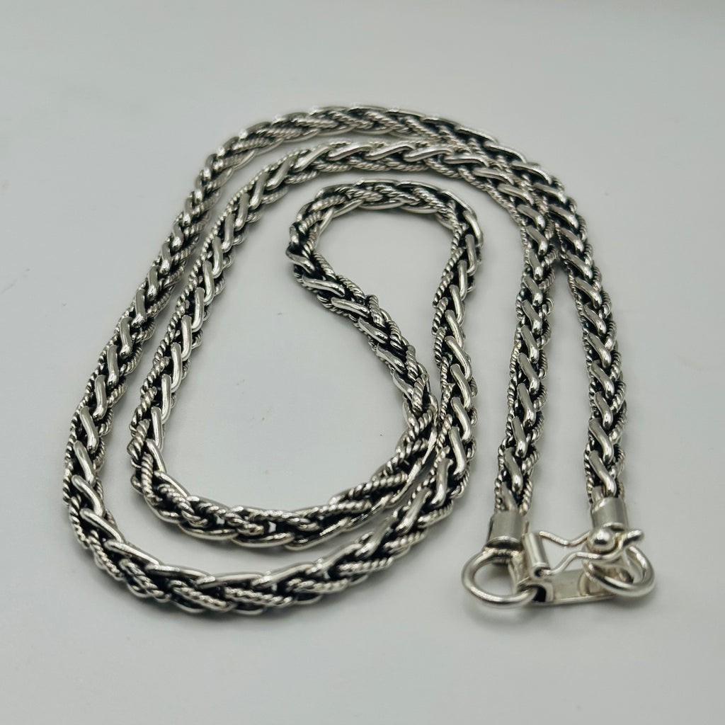 Handcrafted Sterling Silver 950 Woven & Braided Chain Necklace