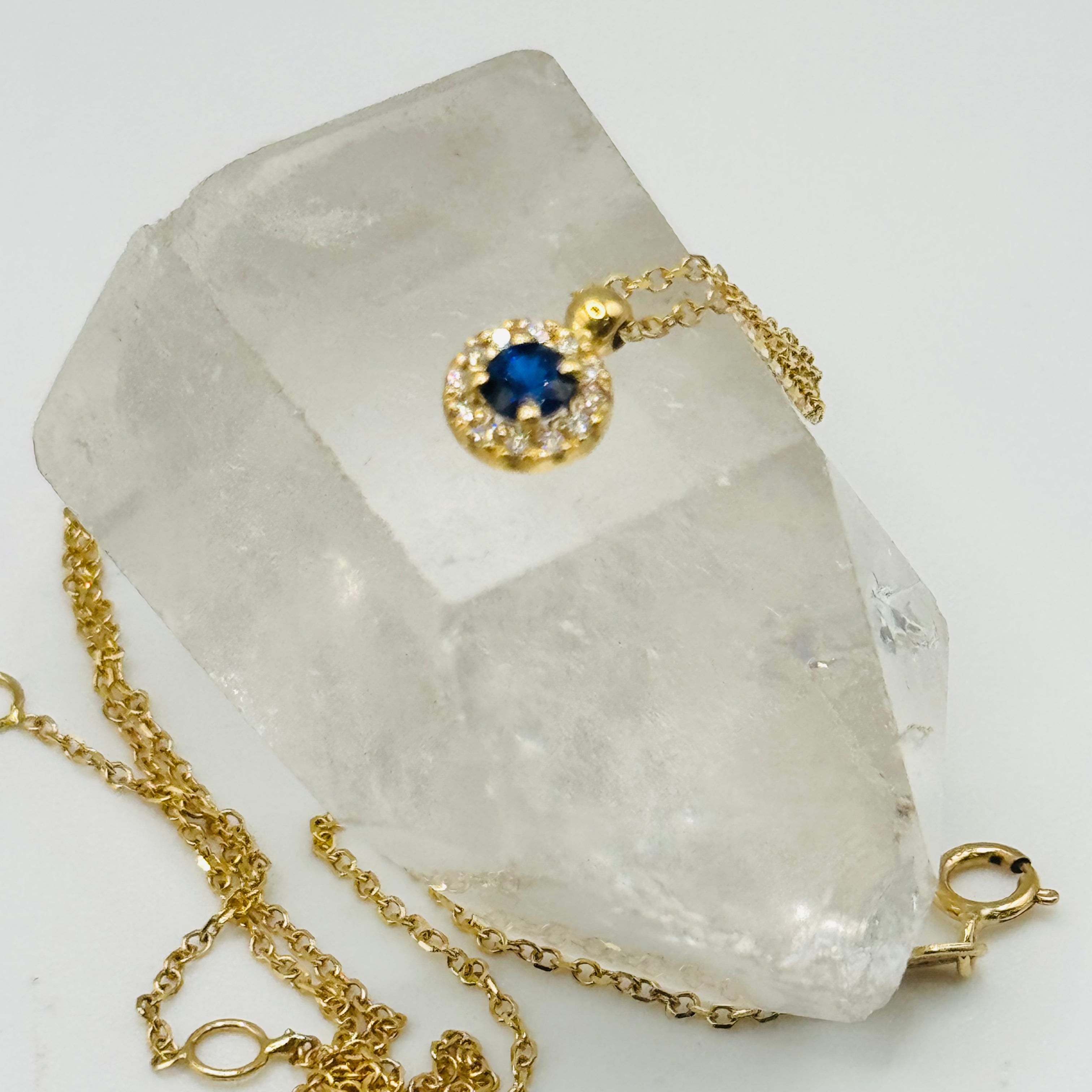 18K Gold Sapphire & Diamond Solitaire Necklace