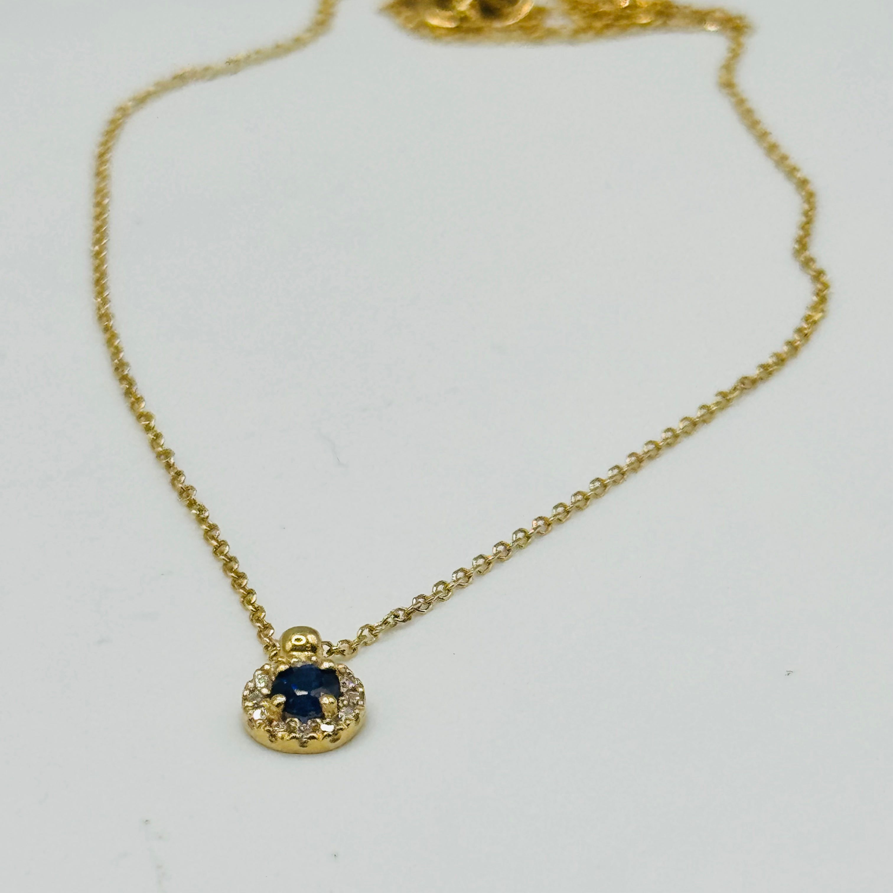 18K Gold Sapphire & Diamond Solitaire Necklace