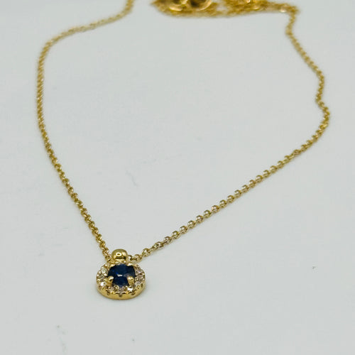 18K Gold Sapphire & Diamond Solitaire Necklace