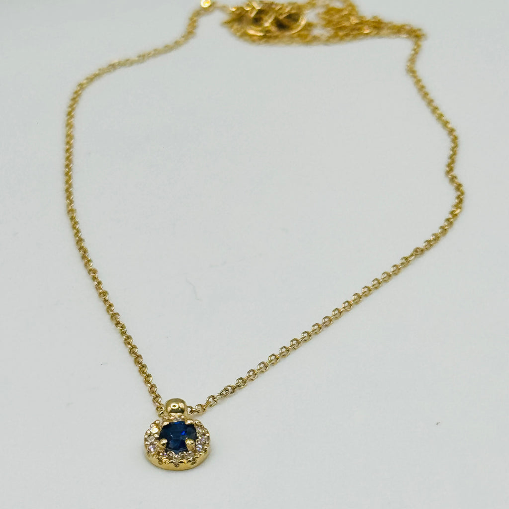 18K Gold Sapphire & Diamond Solitaire Necklace