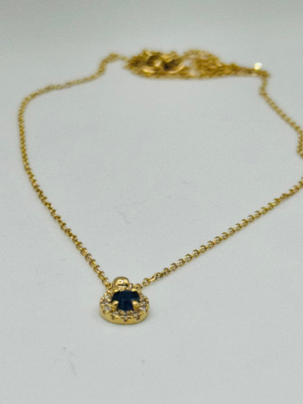 18K Gold Sapphire & Diamond Solitaire Necklace