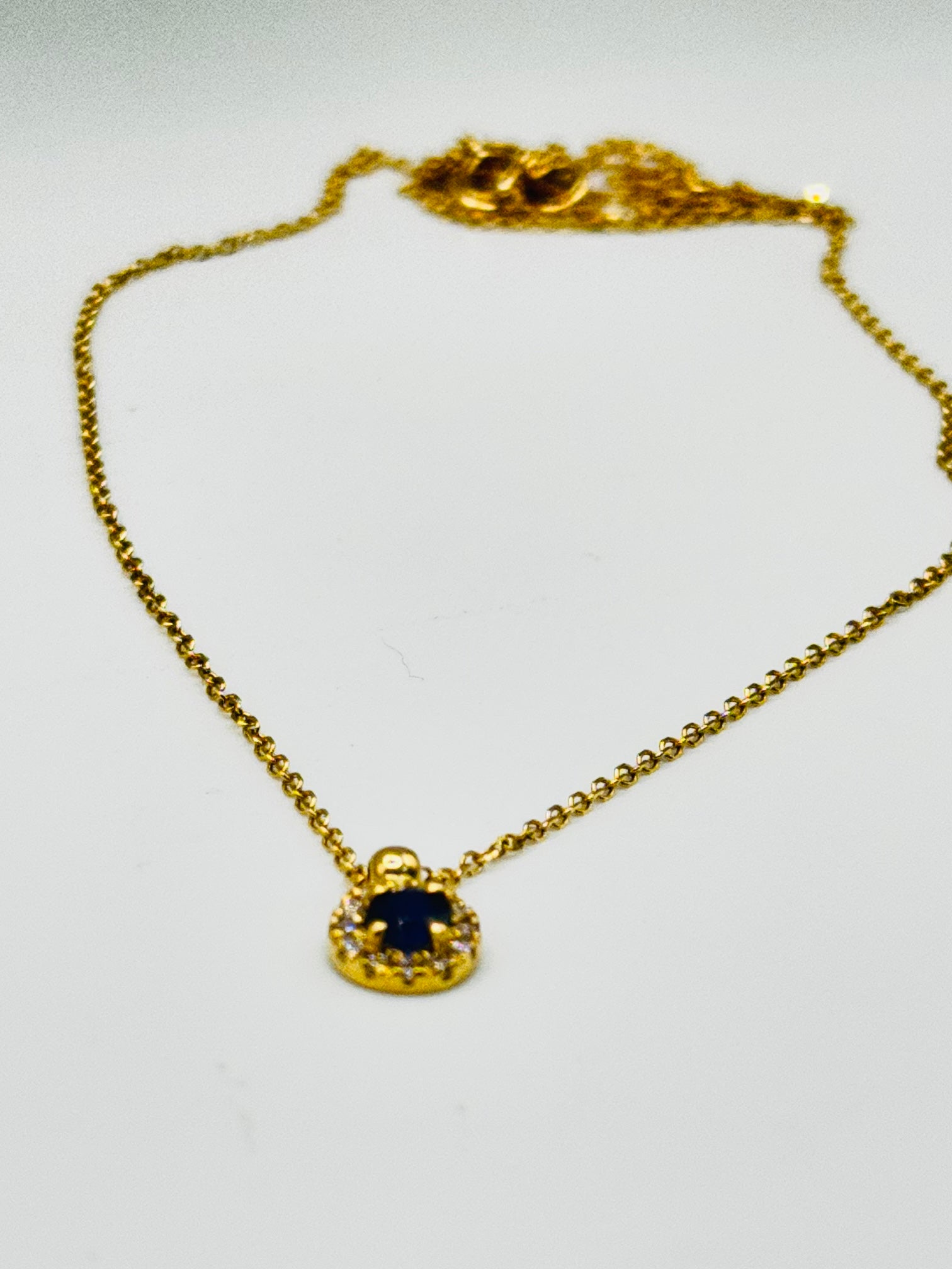 18K Gold Sapphire & Diamond Solitaire Necklace