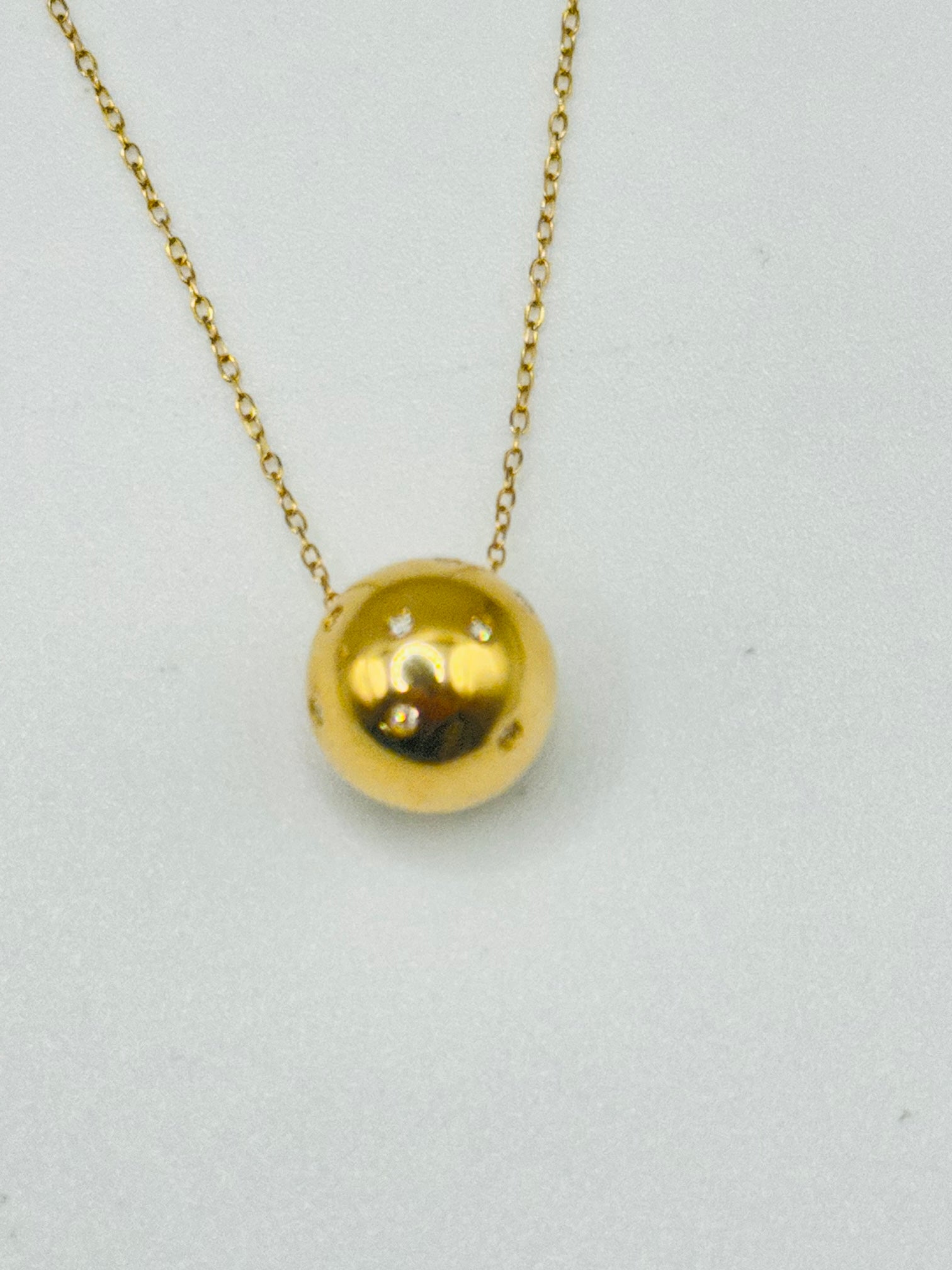 18K Gold Ball Necklace with Certified Inlaid Diamonds