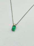 Delicate 18K White Gold Solitaire Necklace with Certified Emerald & Diamond