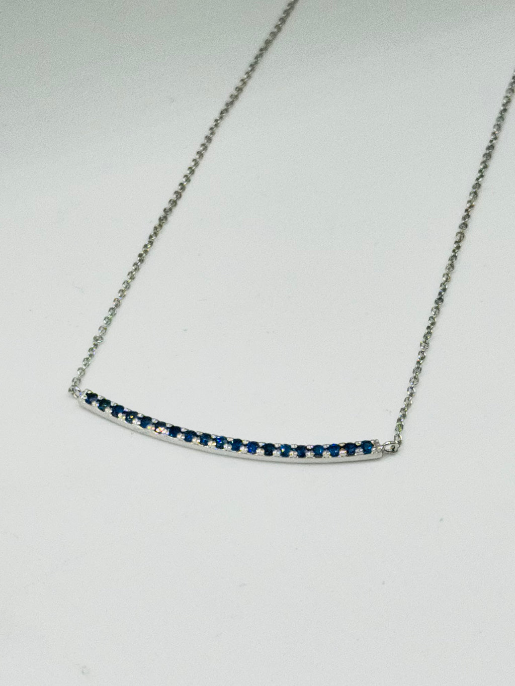 Delicate Blue Sapphire Necklace | 18K White Gold with Certification