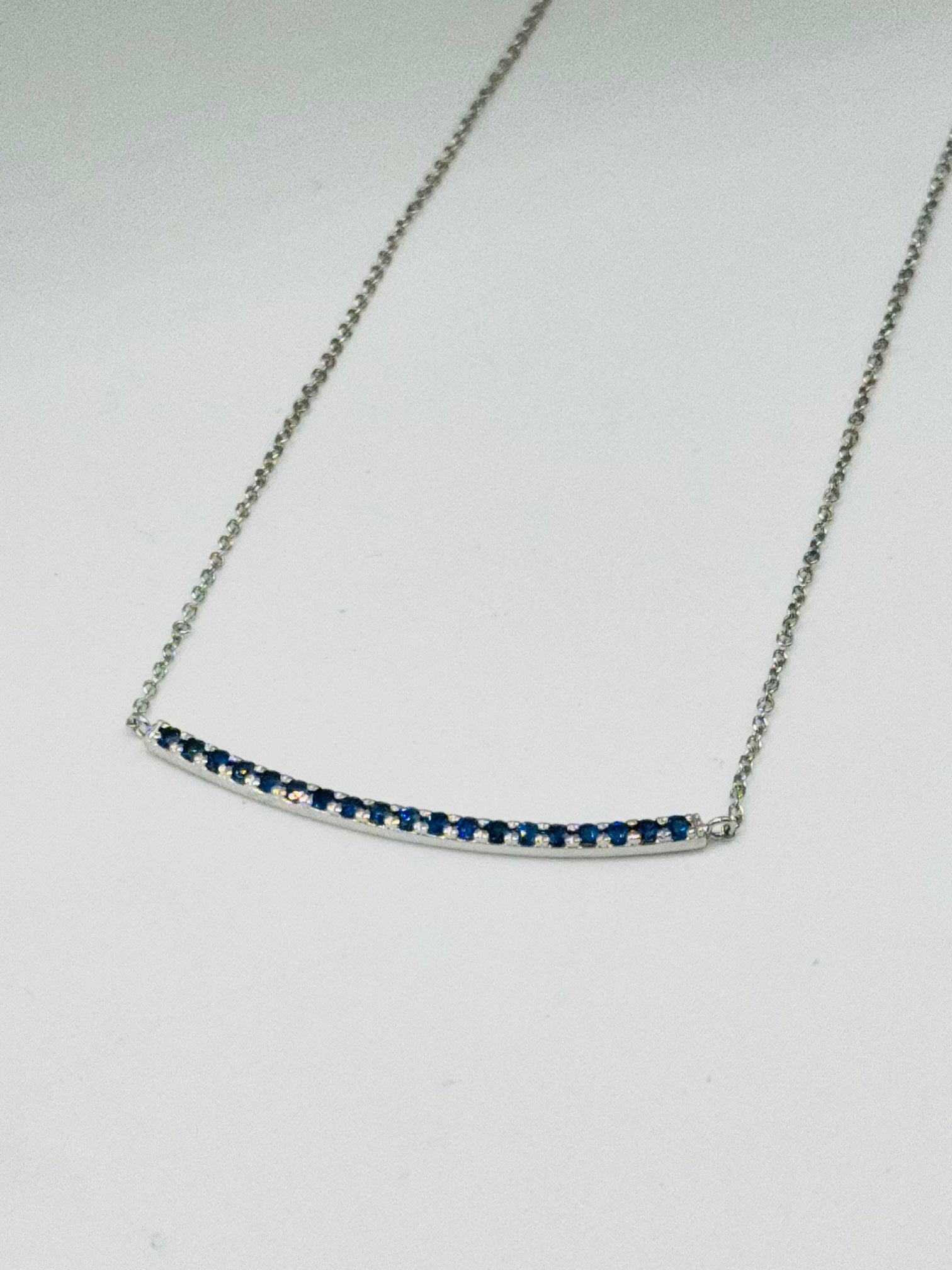 Delicate Blue Sapphire Necklace | 18K White Gold with Certification